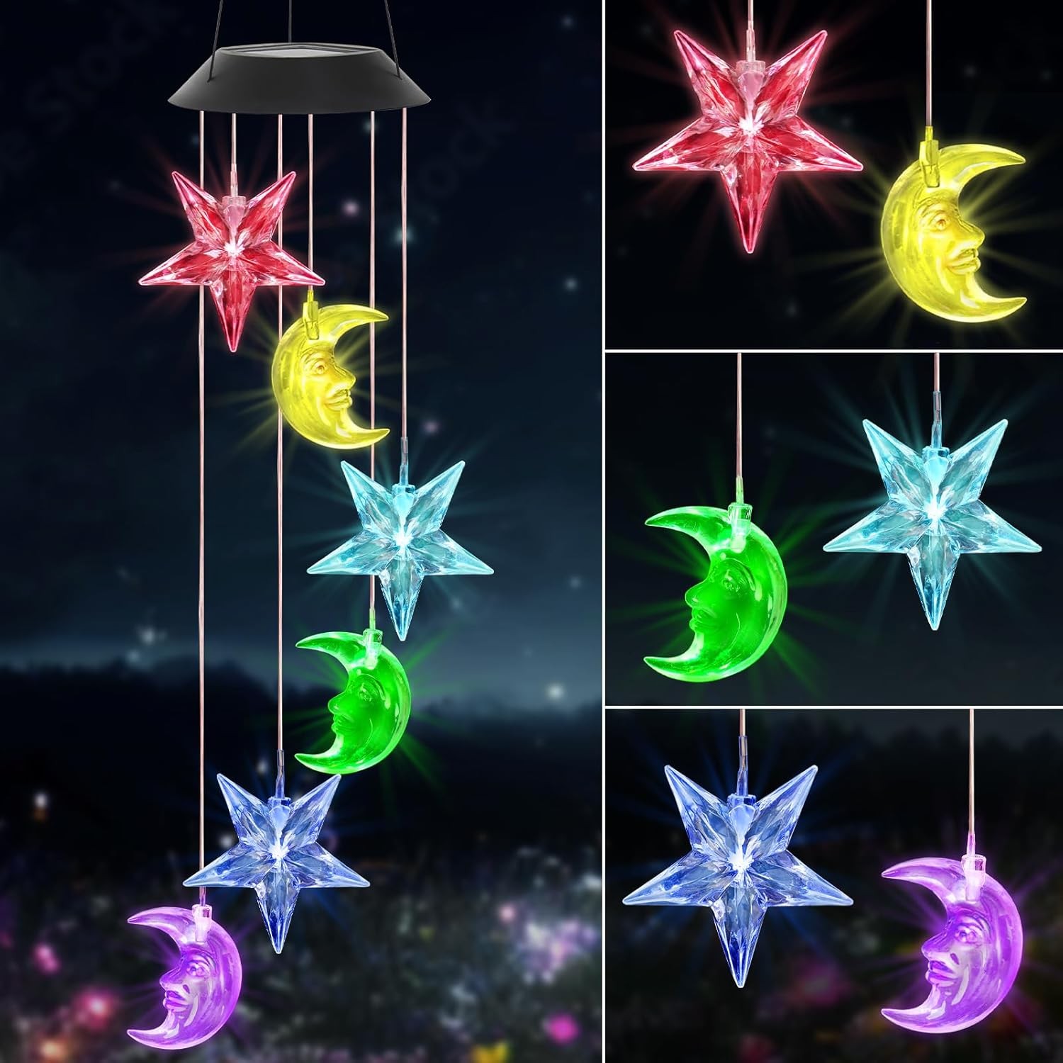 Solar Powered LED Light Decor Wind Chimes Garden Hanging Colour Changing Outdoor