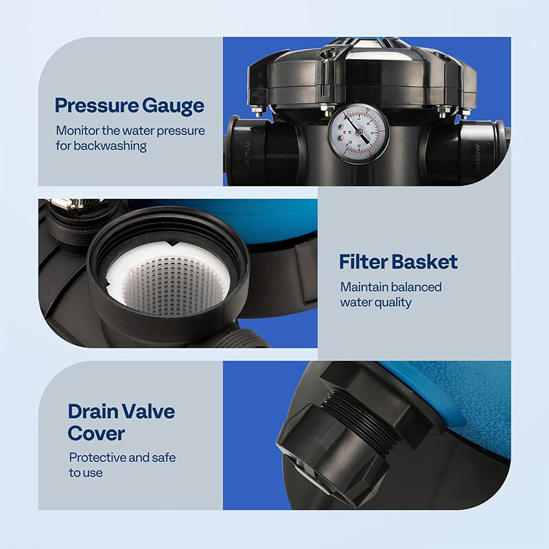 Sand Filter Above Ground w/ 1/2HP Pool Pump 2850GPH Flow 14″ 6-Way Valve & Timer