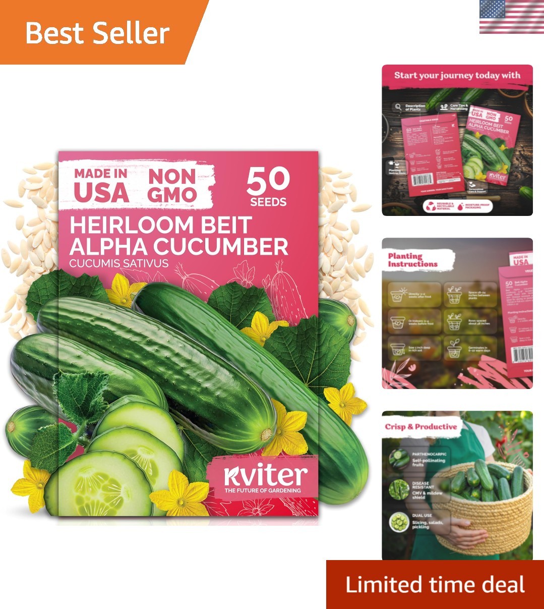 Organic Parthenocarpic Cucumber Seeds – Early Harvest Beit Alpha Variety