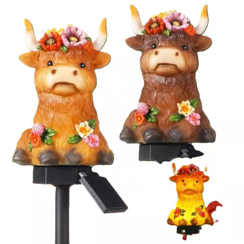 7.87 In. X 6.49 In. X 4. 01 In. 2 Pack Highland Cow Solar Lights with Stakes 14.