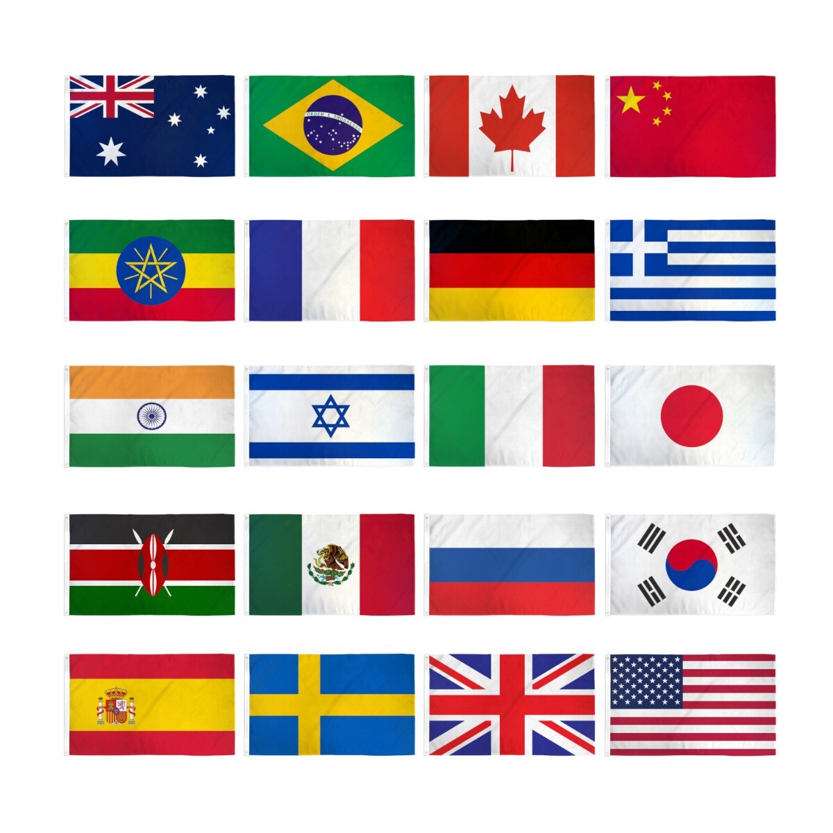 Set of 20 International Country Flags 2x3ft International Countries Flags Set