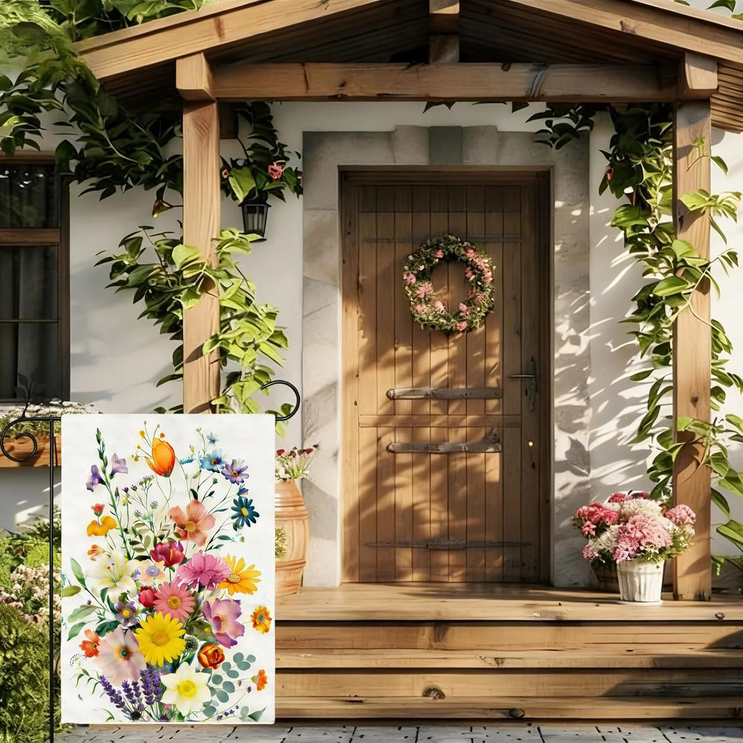 Spring Summer Colorful Floral Garden Flag 12×18 Inch Double Sided Outside Farmho