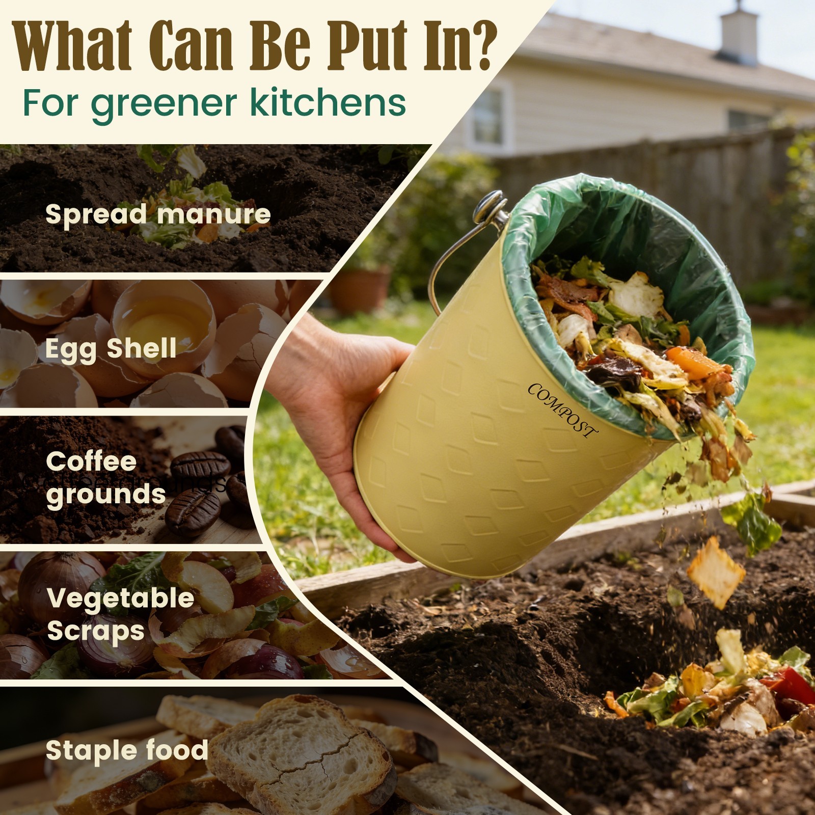 Odorless Indoor Countertop Compost Bin with Lid,Farmhouse Composter Container