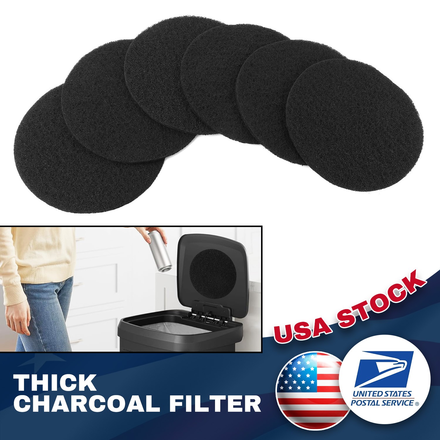 Charcoal Filter Replacements Kitchen Compost Bin Round 6.7″ 0.4″ Thick 6 Pcs