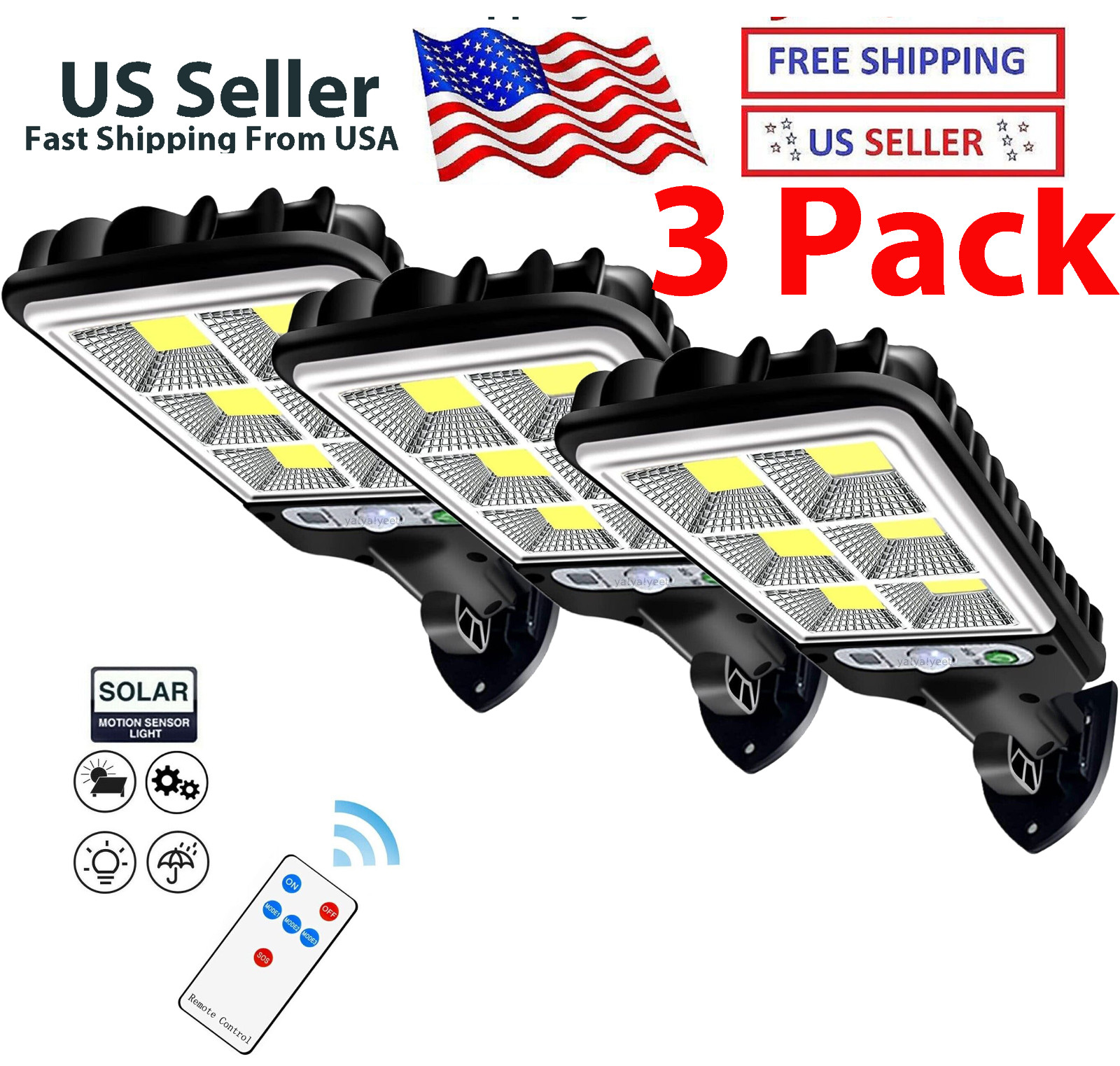 3PCS Outdoor Solar Wall Light LED Motion Sensor Bright Flood Street Lamp 3 Modes