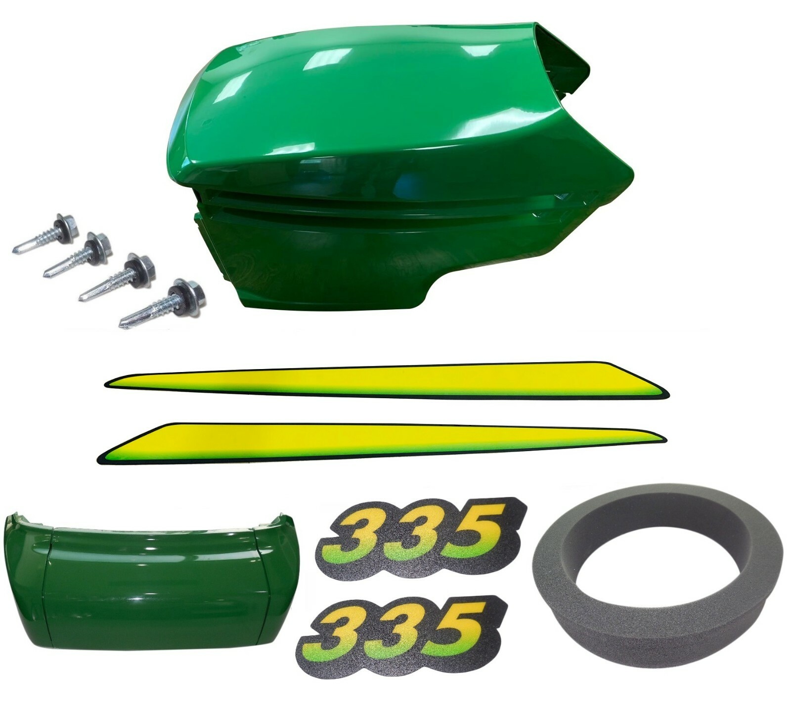 New Upper & Lower Hood/Bumper/Foam Isolator/LH&RH Stickers Fits John Deere 335