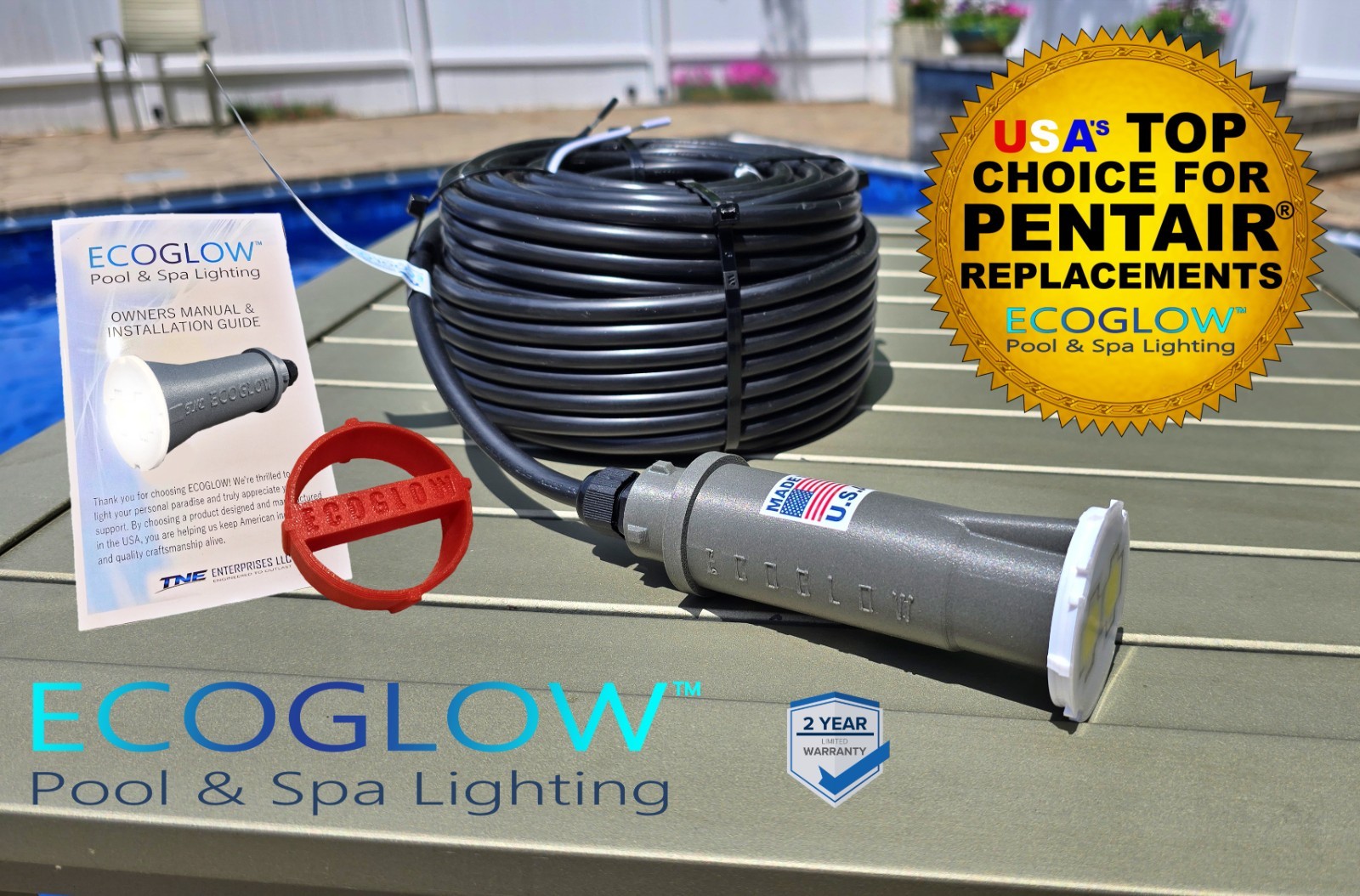 50ft PENTAIR GLOBRITE 602102, 602104, DIRECT-FIT, 12v, USA BUILT w/2yr Warranty