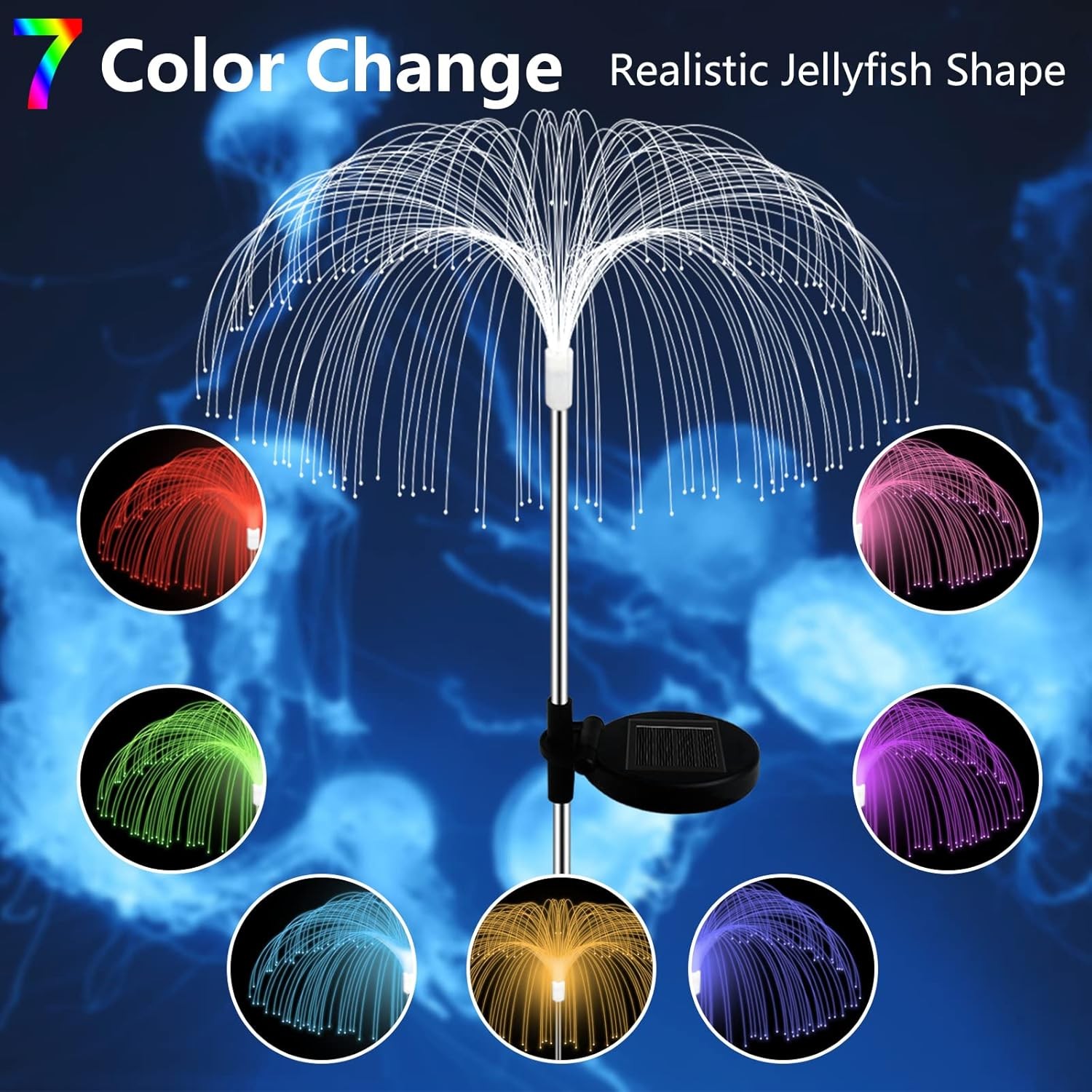 2PCS Solar Power Garden Lights LED 7Color Changing Stake Jellyfish Light Outdoor
