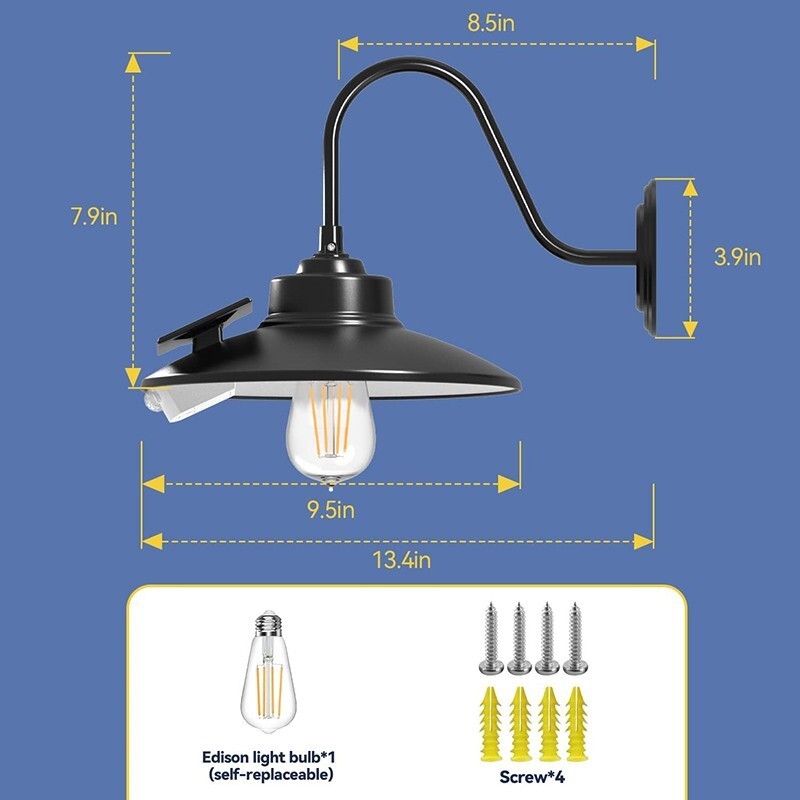 2 Pack Outdoor Solar Barn Light Motion Sensor Wall Light Waterproof Porch Light