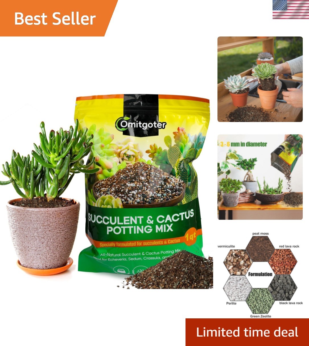 Succulent & Cactus Soil Potting Mix 1qt, Natural Organic Potting Mix for Cact…
