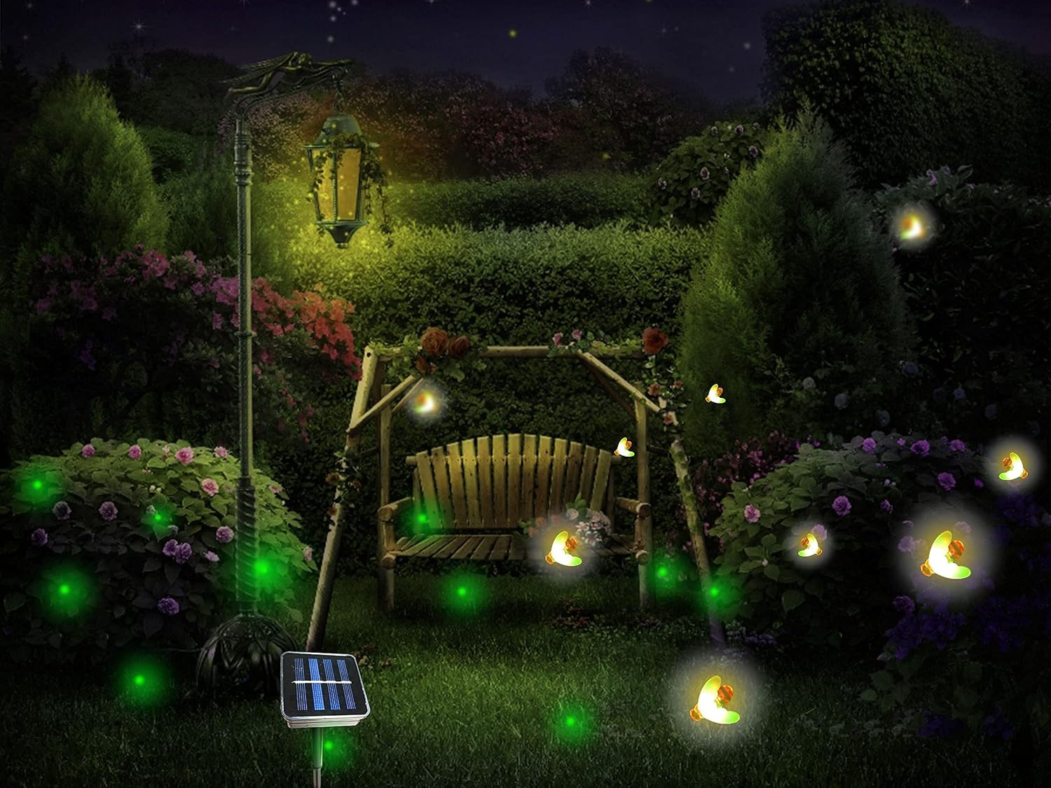 Solar Powered Firefly Lights, 9 LED Automated Pulsating String Chasing Firefly L