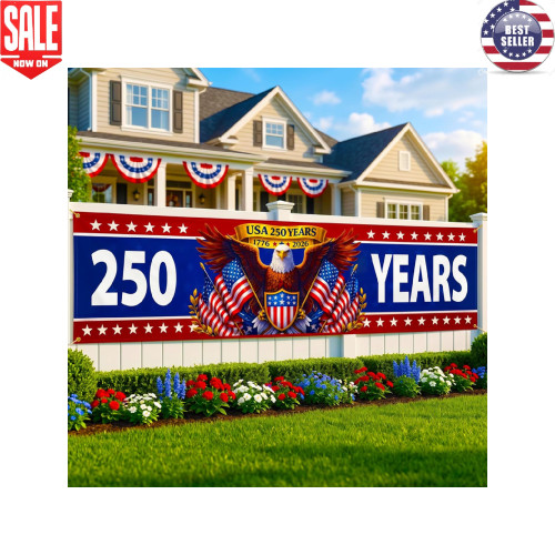 USA 250th Anniversary 1776-2026 Patriotic Eagle Flag Yard Banner Decor 2×10 Ft