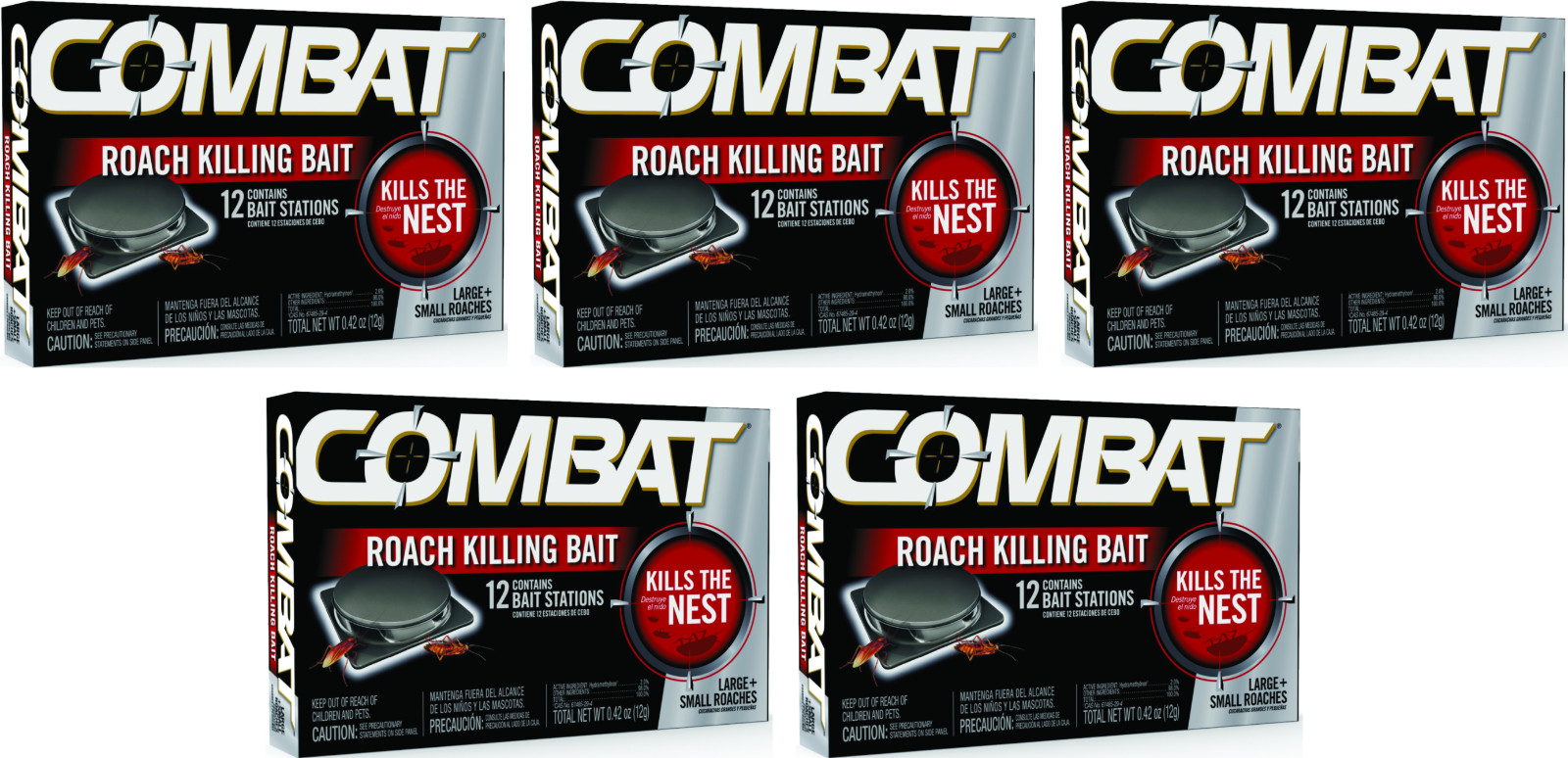 Combat Roach Killer Indoor Infestation Bait Stations 60ct Lot of 5X12 Traps NEW