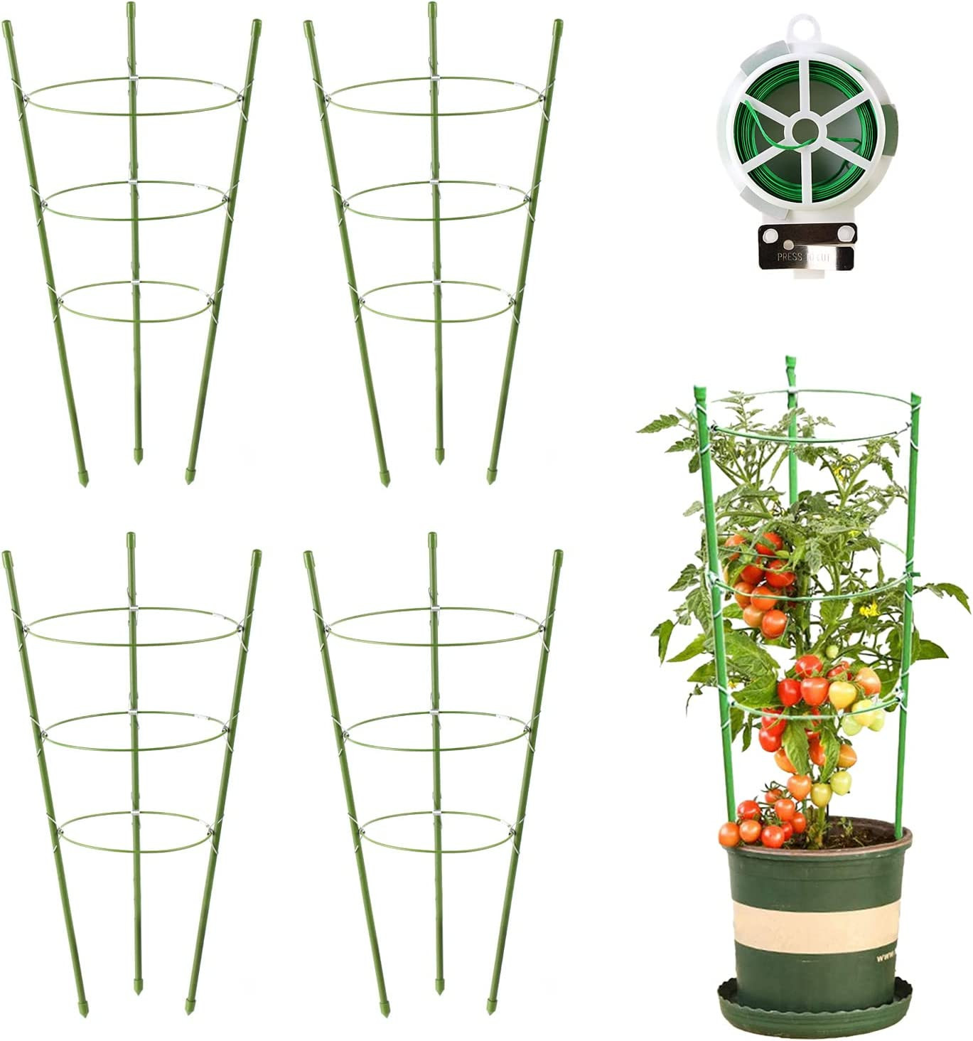 4 Pack Tomato Cage Plant Support Cages for Garden, 18 Inches Trellis for Climbin