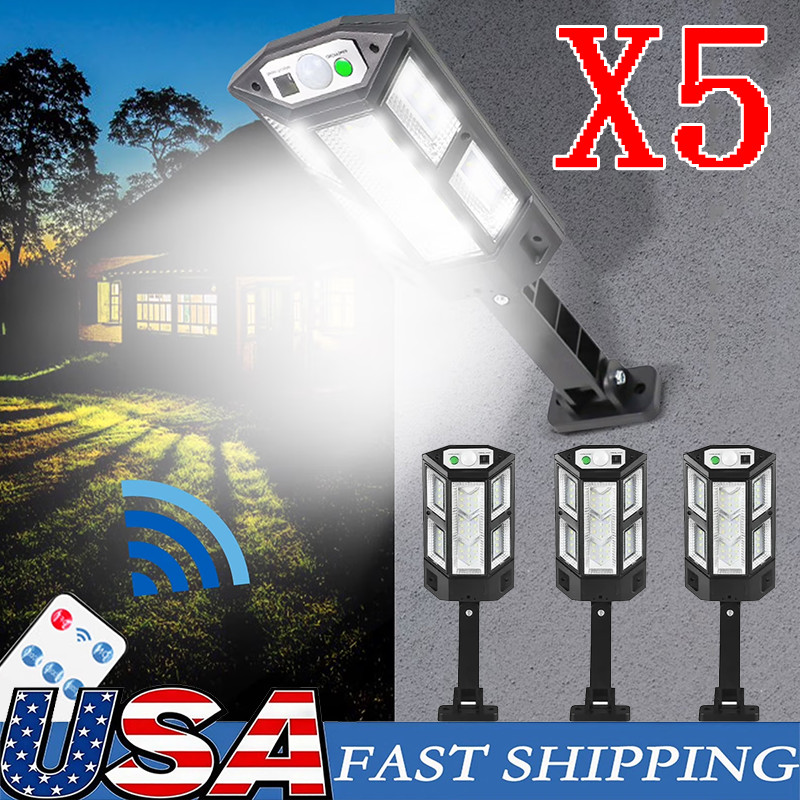 5PCS 990000LM LED Solar Street Light Commercial Dusk Dawn Outdoor Road Wall Lamp