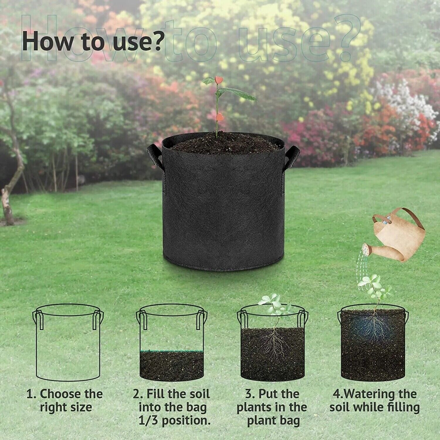 5GAL Plant Grow Bags Fabric Pot Nursery Soil Bag with Handles Thickened Nonwoven