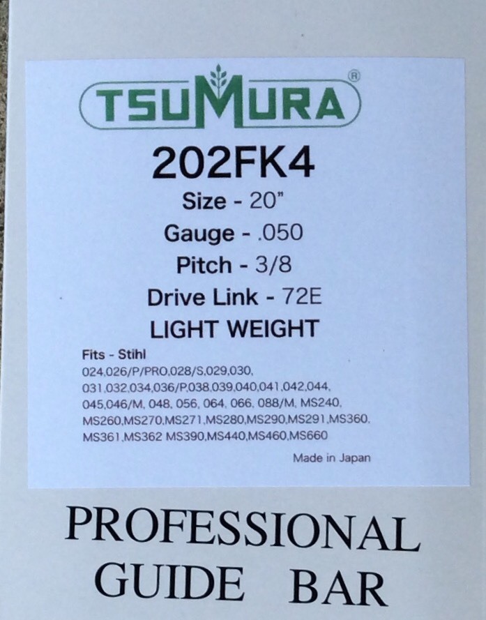 20″ TsuMura LIGHT WEIGHT Guide Bar 3/8-050-72DL Stihl 044 MS360 MS461 200RNDD025