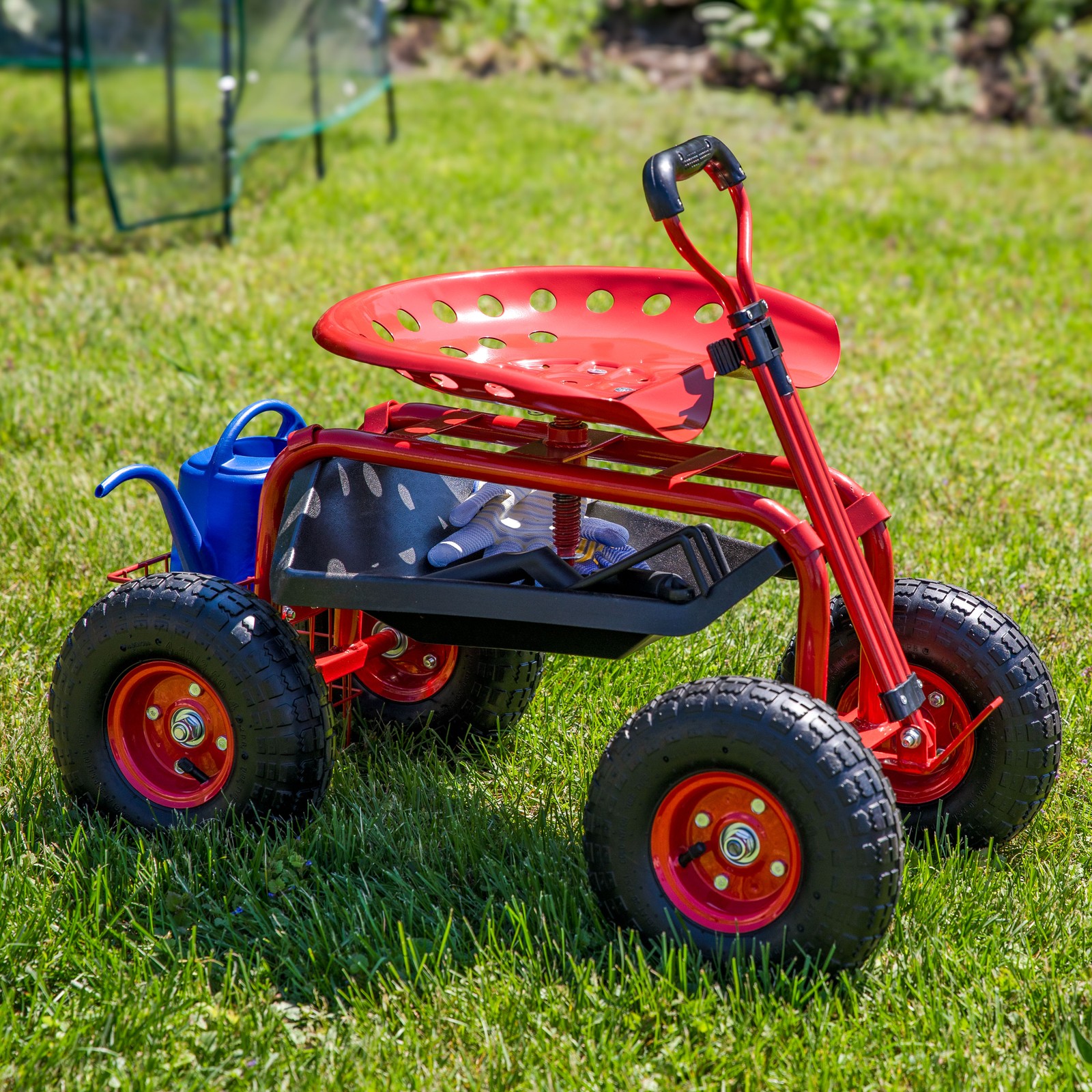 Steel Rolling Garden Cart with Swivel Steering/Basket – Red by Sunnydaze