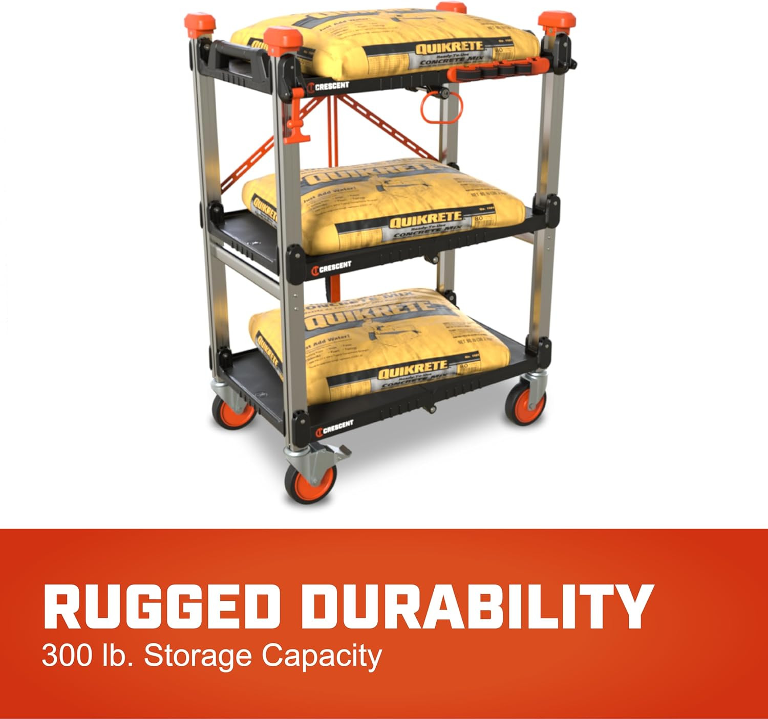 3-Shelf Folding Jobsite Utility Cart, Heavy Duty Rolling Service Cart, 300 lb Ca