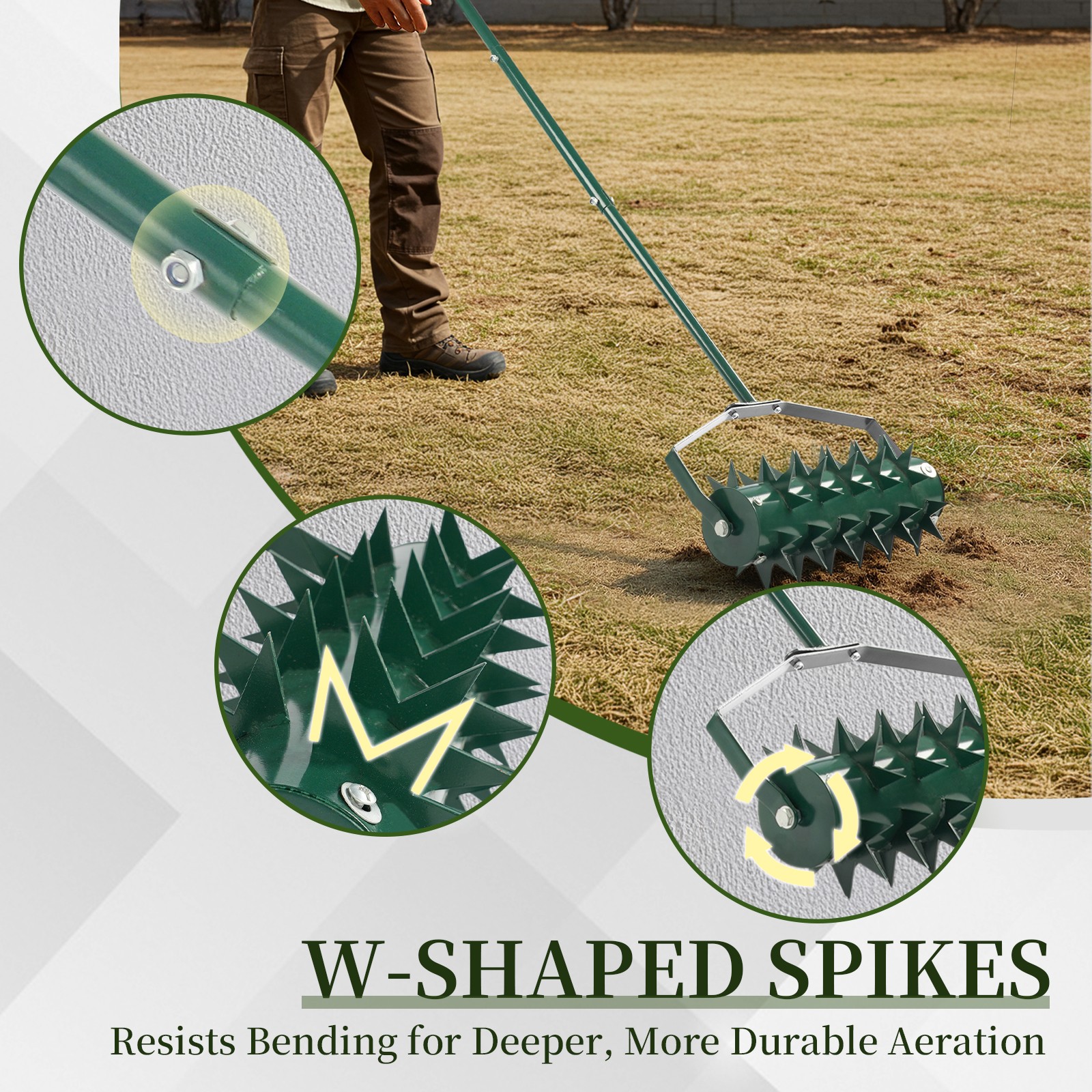 18in Lawn Aerator, Heavy Duty Rolling Aerator Lawn Tool, Manual Lawn Aerator