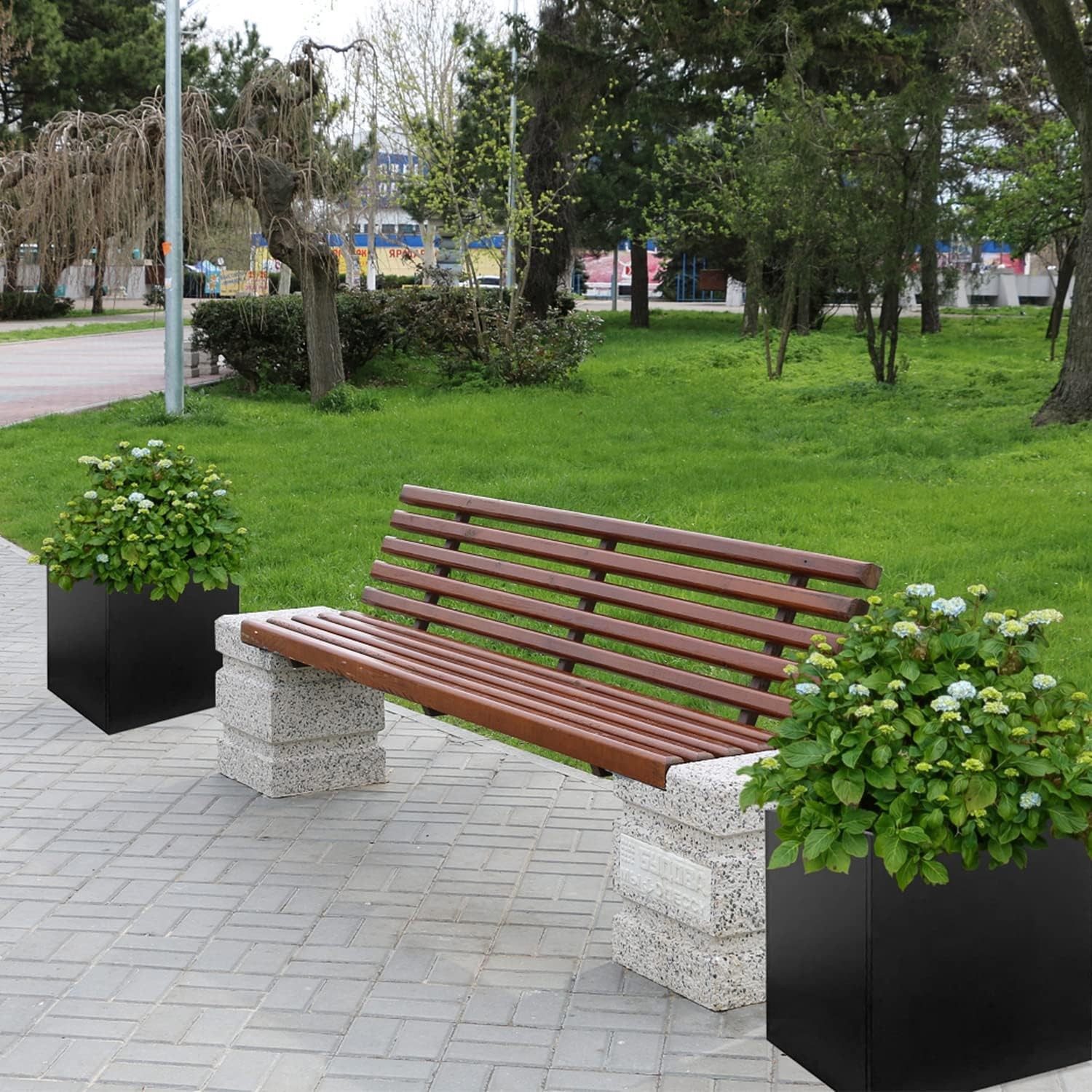 16-inch Black Galvanized Steel Planter Box Metal Planters for Garden Yard Porch