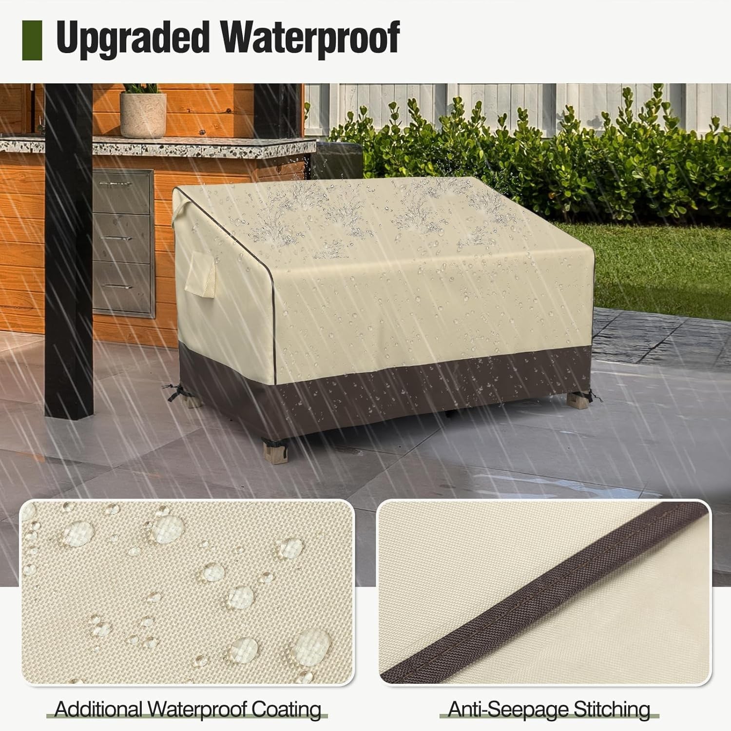MR.COVER Waterproof Outdoor Couch Cover, Heavy Duty Patio Sofa Cover Brown Khaki