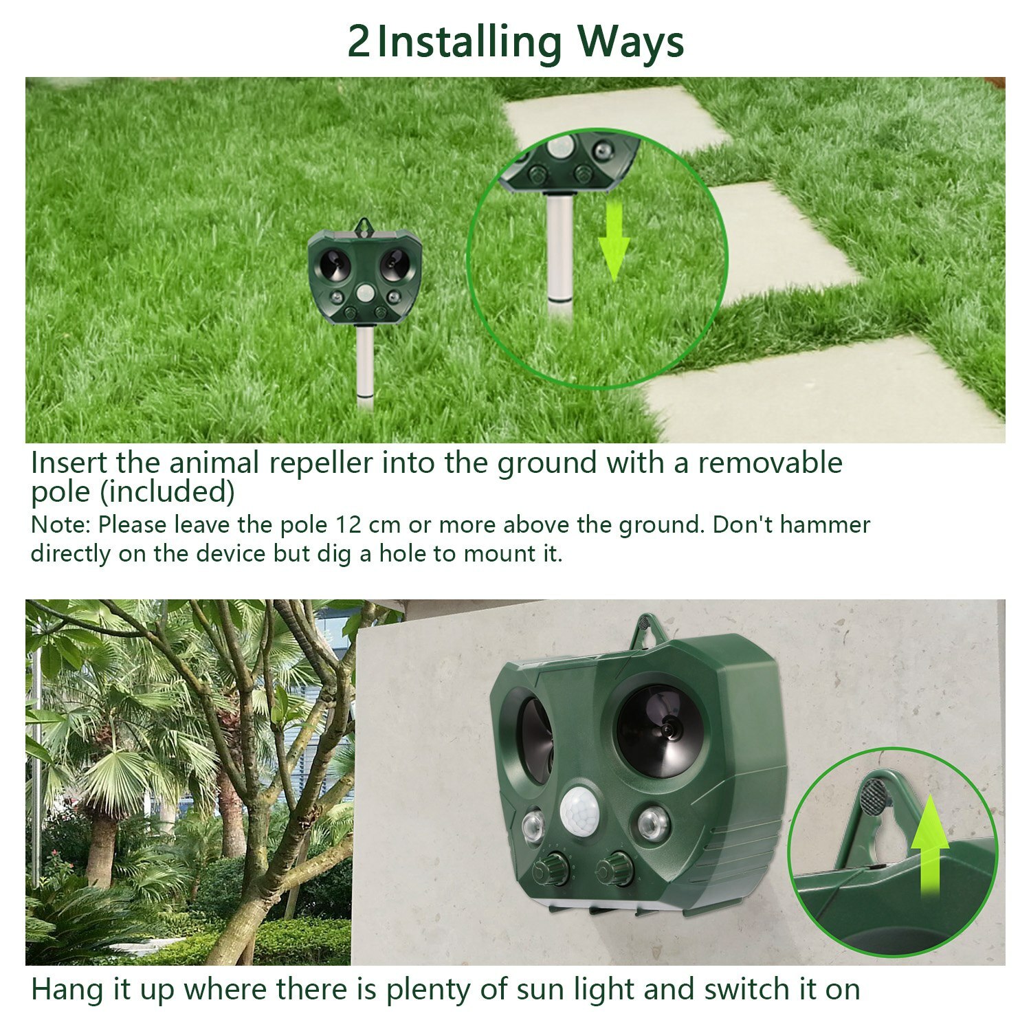 Solar Ultrasonic Pest Animal Repeller Cat Rodent Rat Squirrel Raccoon Control US