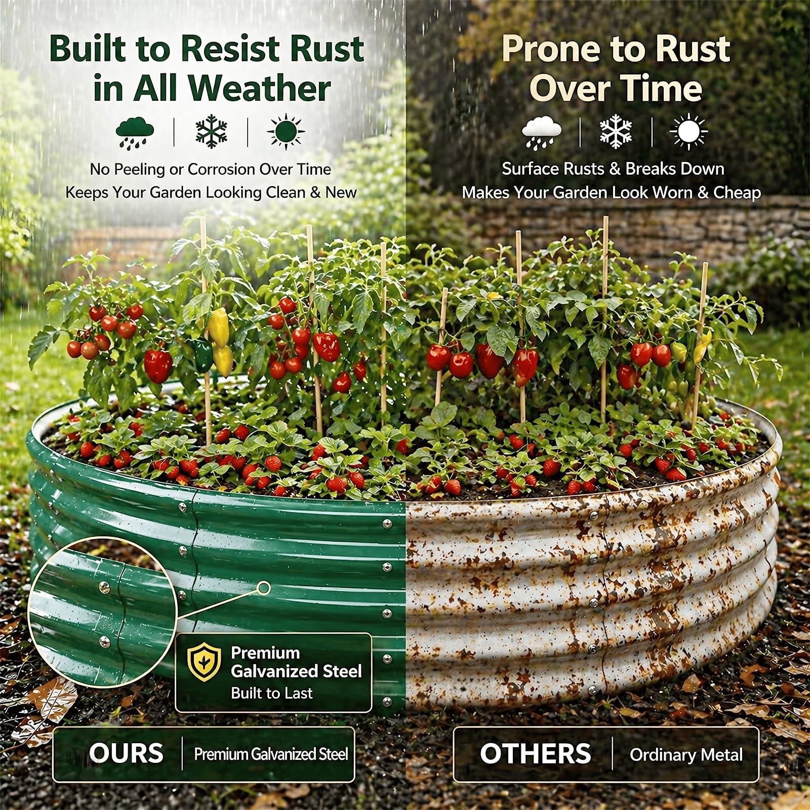 XGMDD 5x5x1ft Galvanized Raised Garden Bed Metal Planter Round Green