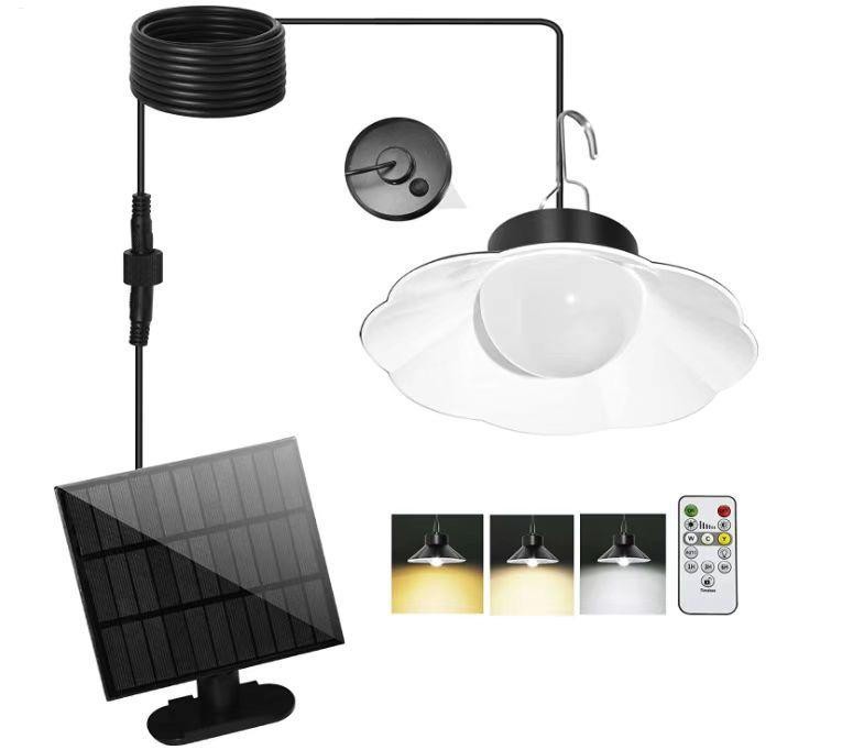 Solar Pendant Light Outdoor Indoor Dusk to Dawn Garden Barn Gazebo Shed Lamp