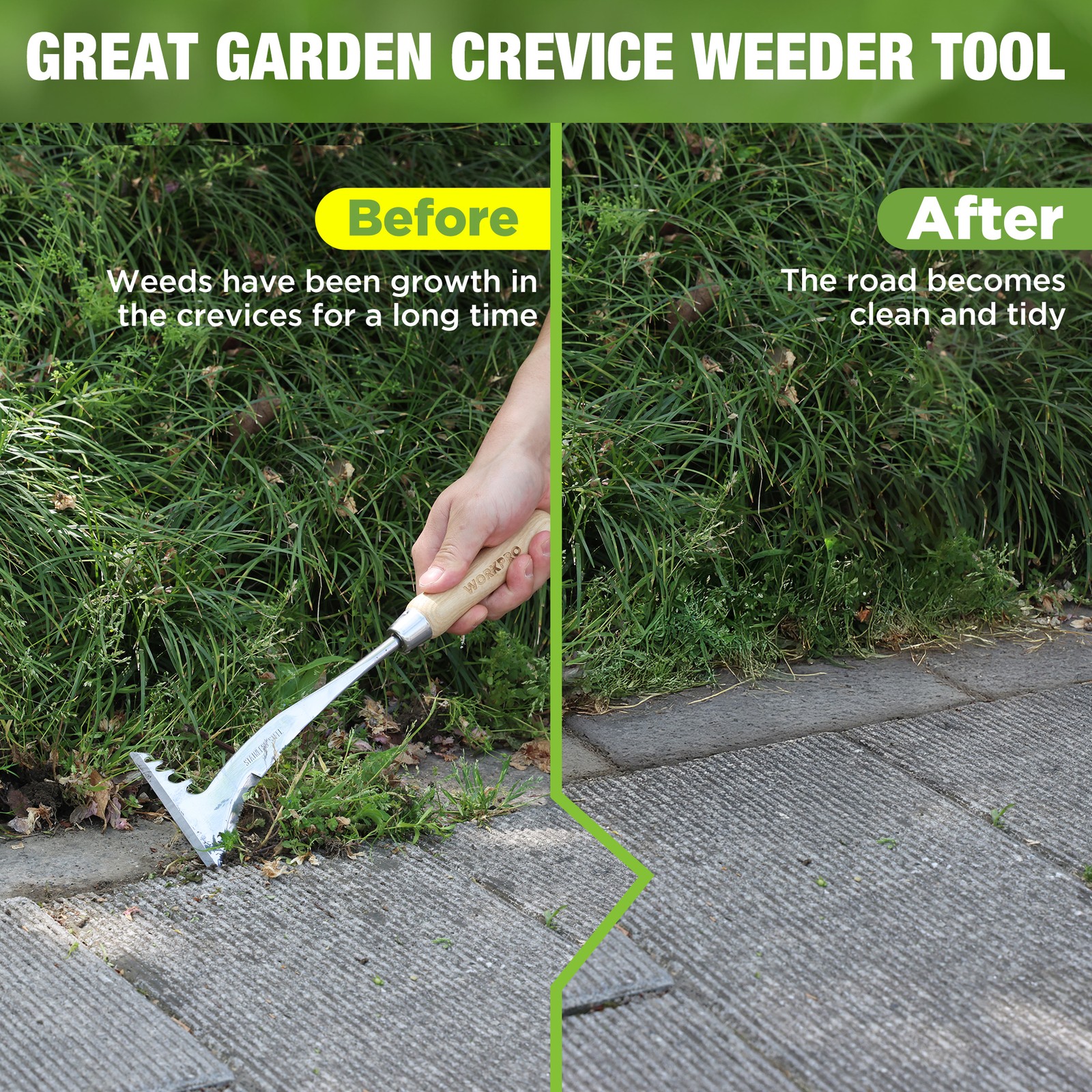 WORKPRO 13.5″ Crack Weeder Stainless Steel Crevice Weeding Tool for Garden Lawn