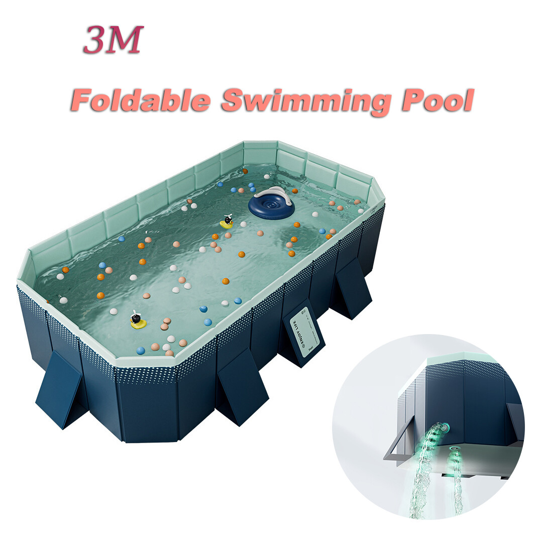 Large Rectangular Foldable Above Ground Outdoor Kids Adults Kiddie Swimming Pool
