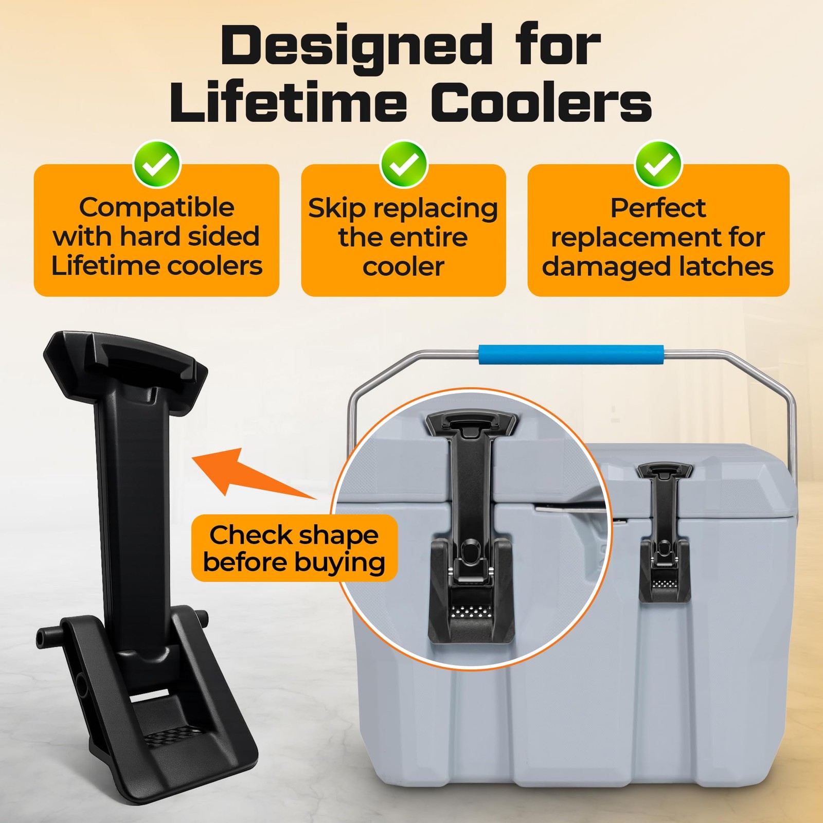 Replacement Cooler Latches Compatible with Lifetime Coolers, Improved Rubber and