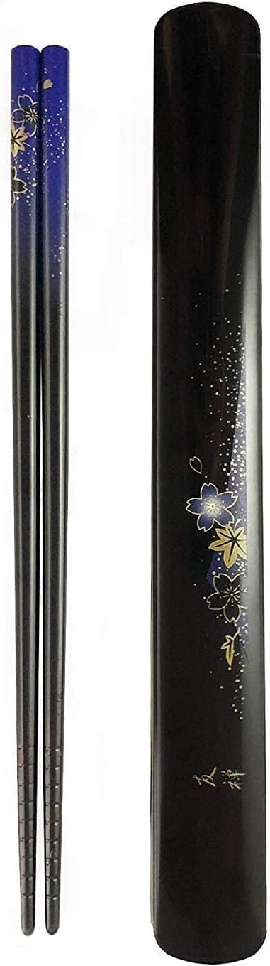 2 Pack Black Travel Chopsticks with Case Yuzen Made in Japan S-3642×2