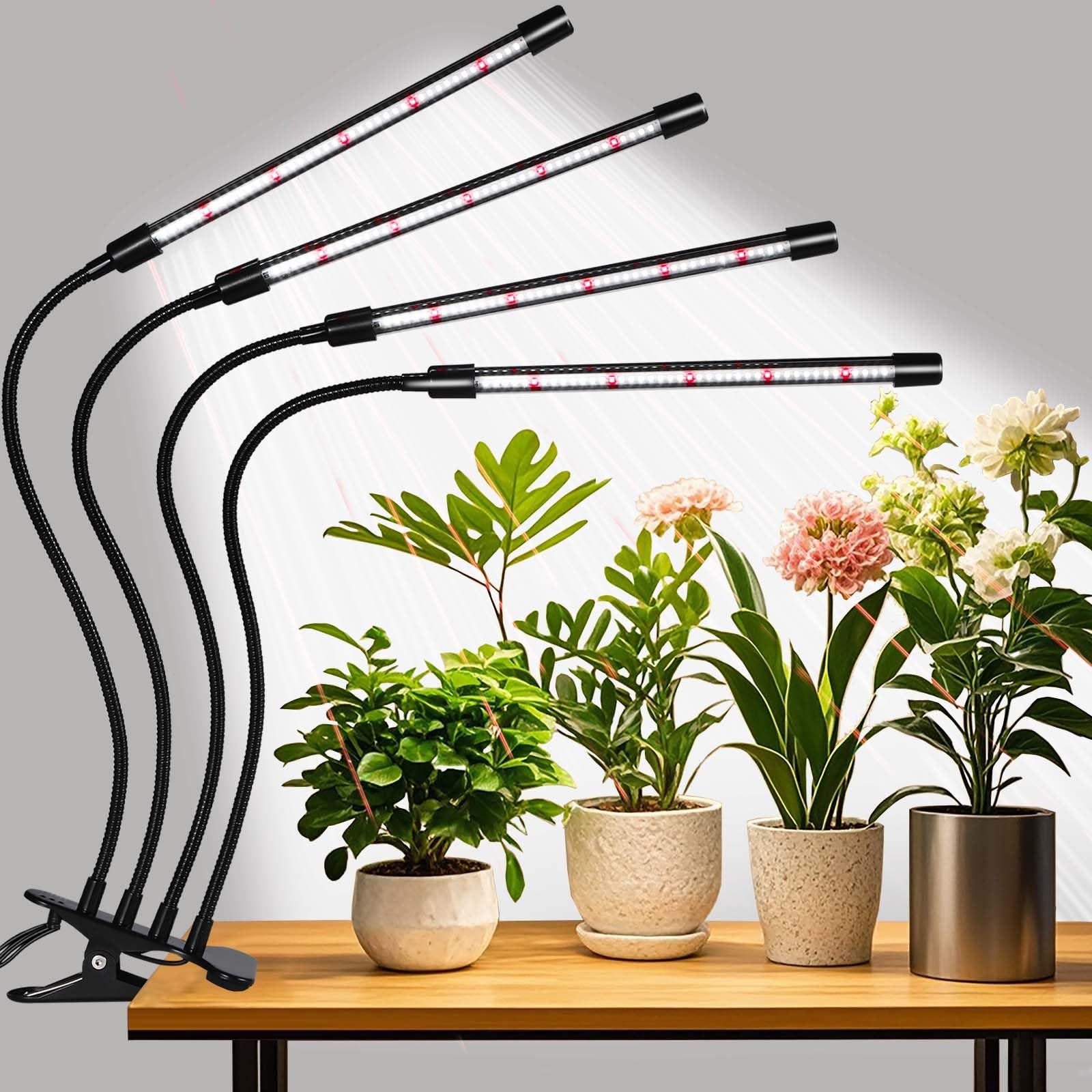 Indoor Plant Grow Lights 168 LEDs, Full Spectrum, Flexible Gooseneck, Timer