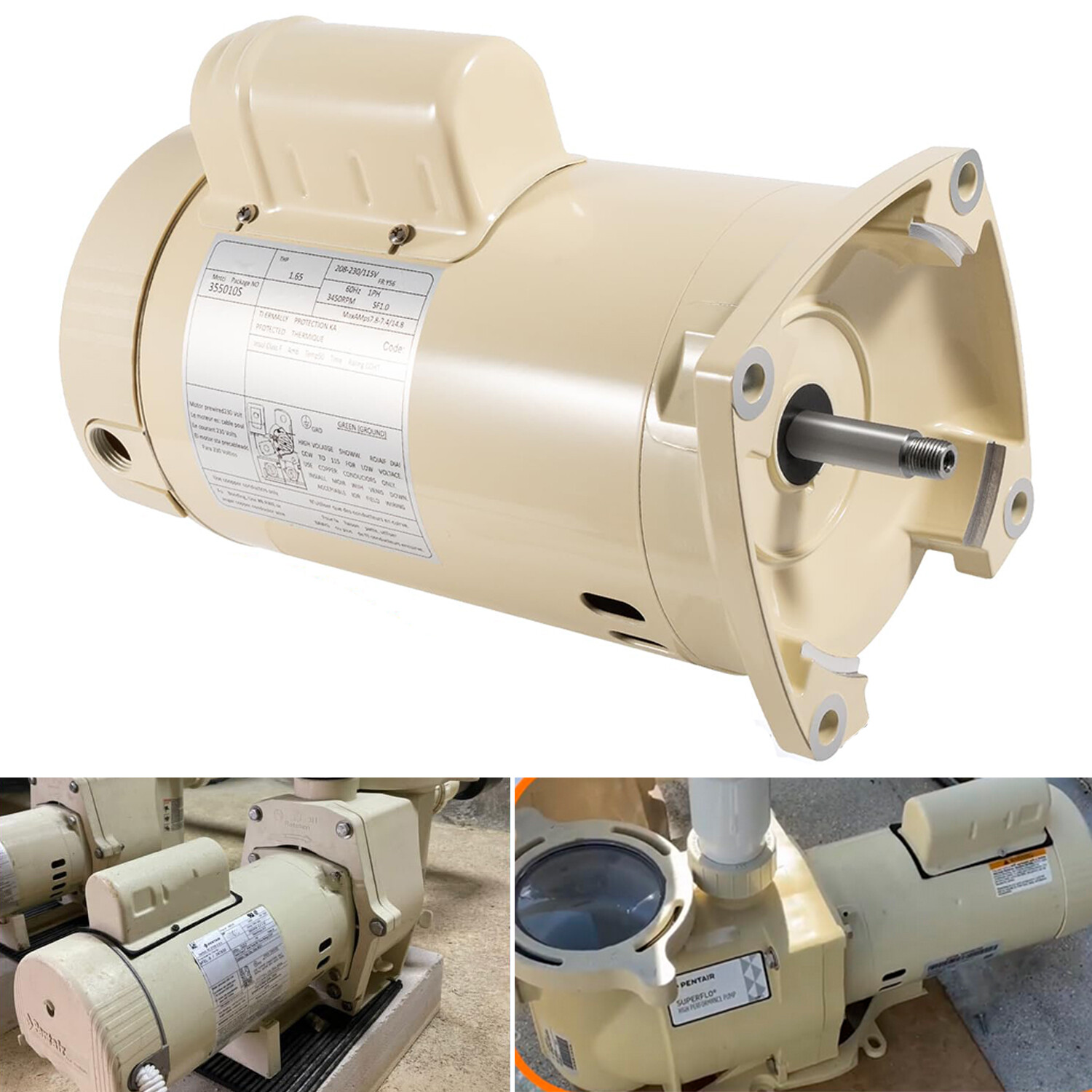 Energy Efficient Replacement Motor For WhisperFlo Pool Pumps WFE-4 & 26, 1 Speed