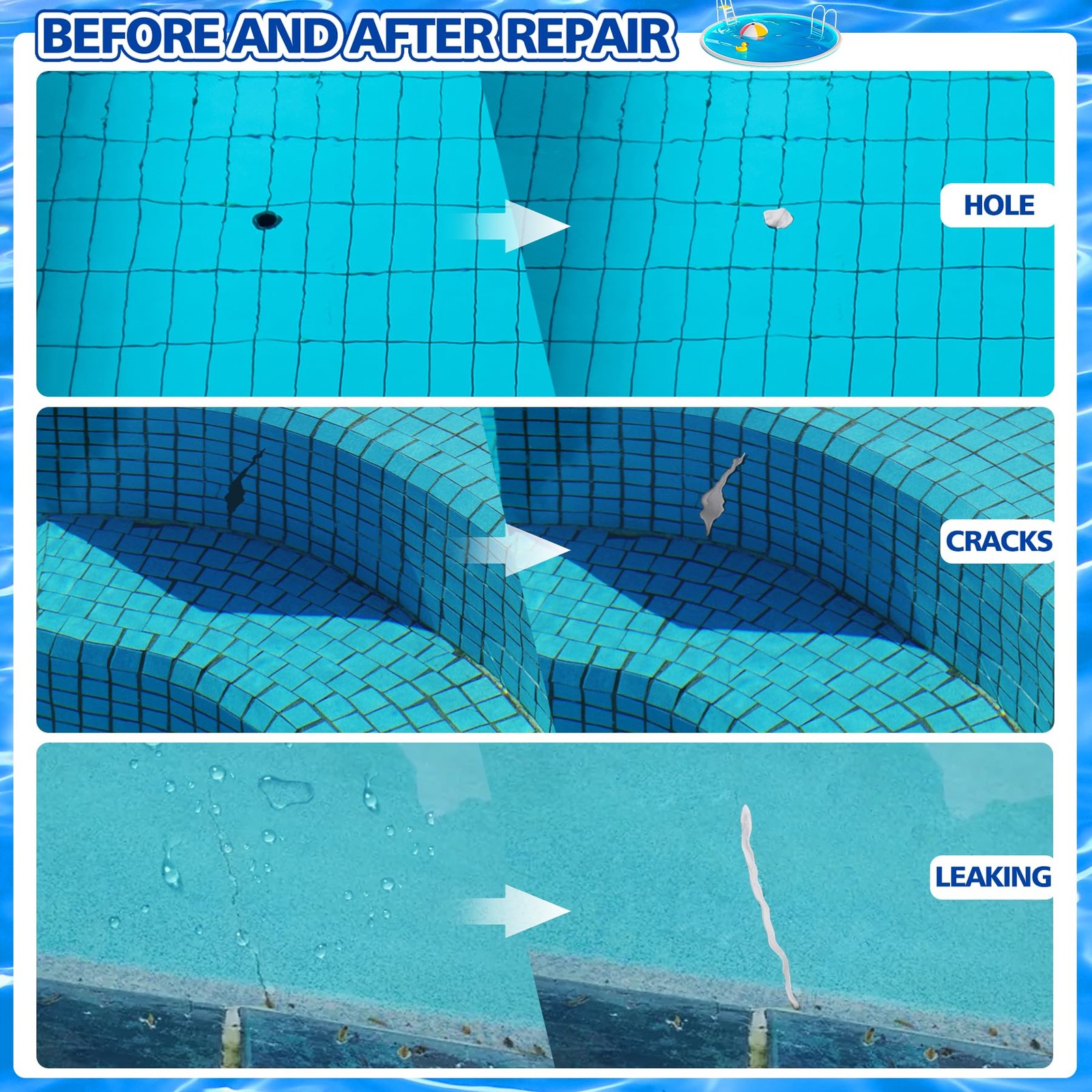 Pool Putty – 10oz 2 Part Epoxy Repair Kit Leak Sealer 10 oz, White