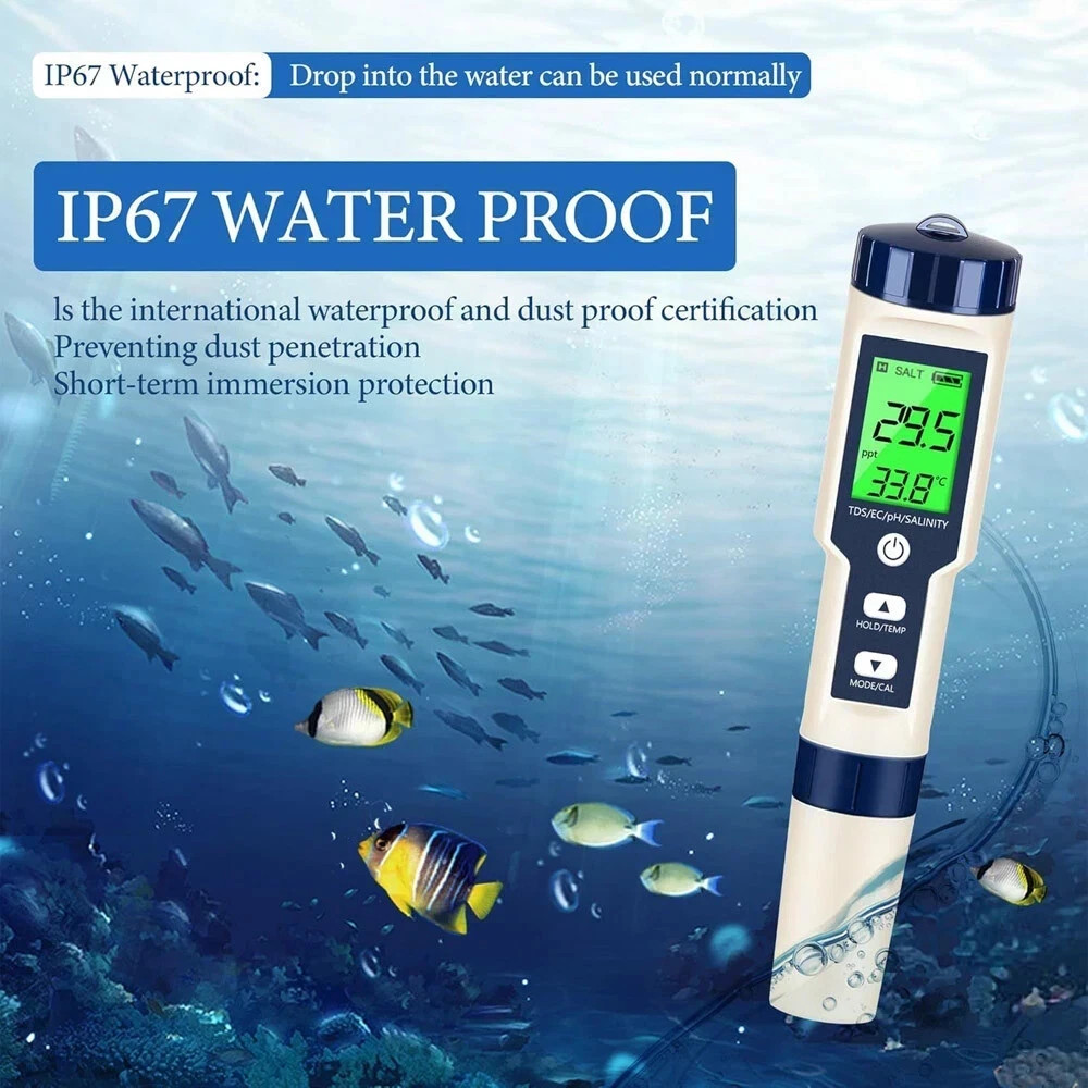 PH/TDS/EC/Salinity/Temperature 5 In 1 Digital Water Quality Meter Tester Tool US