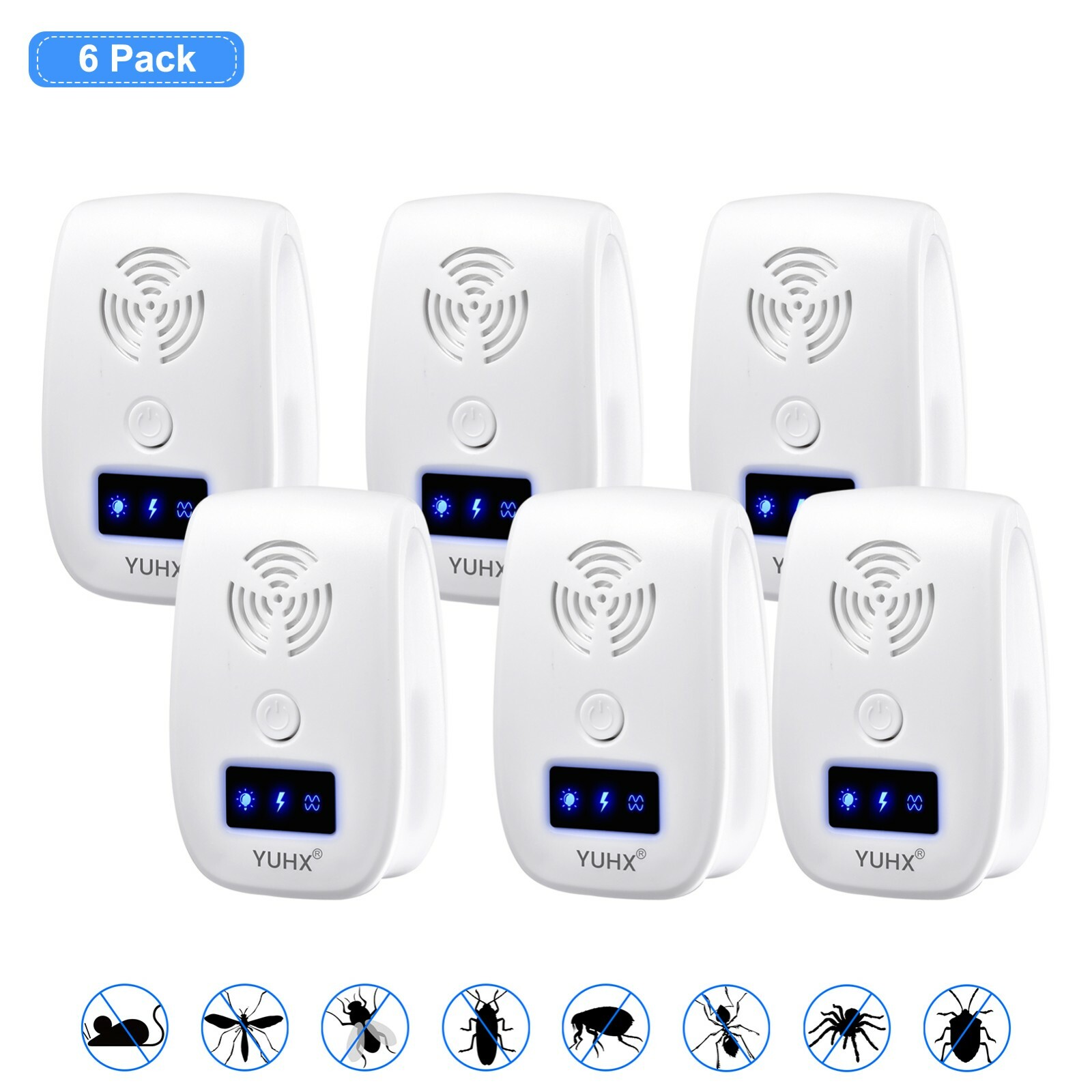 Ultrasonic Pest Repeller 6 Packs Electronic Indoor Plug in for Insects, Pest Con