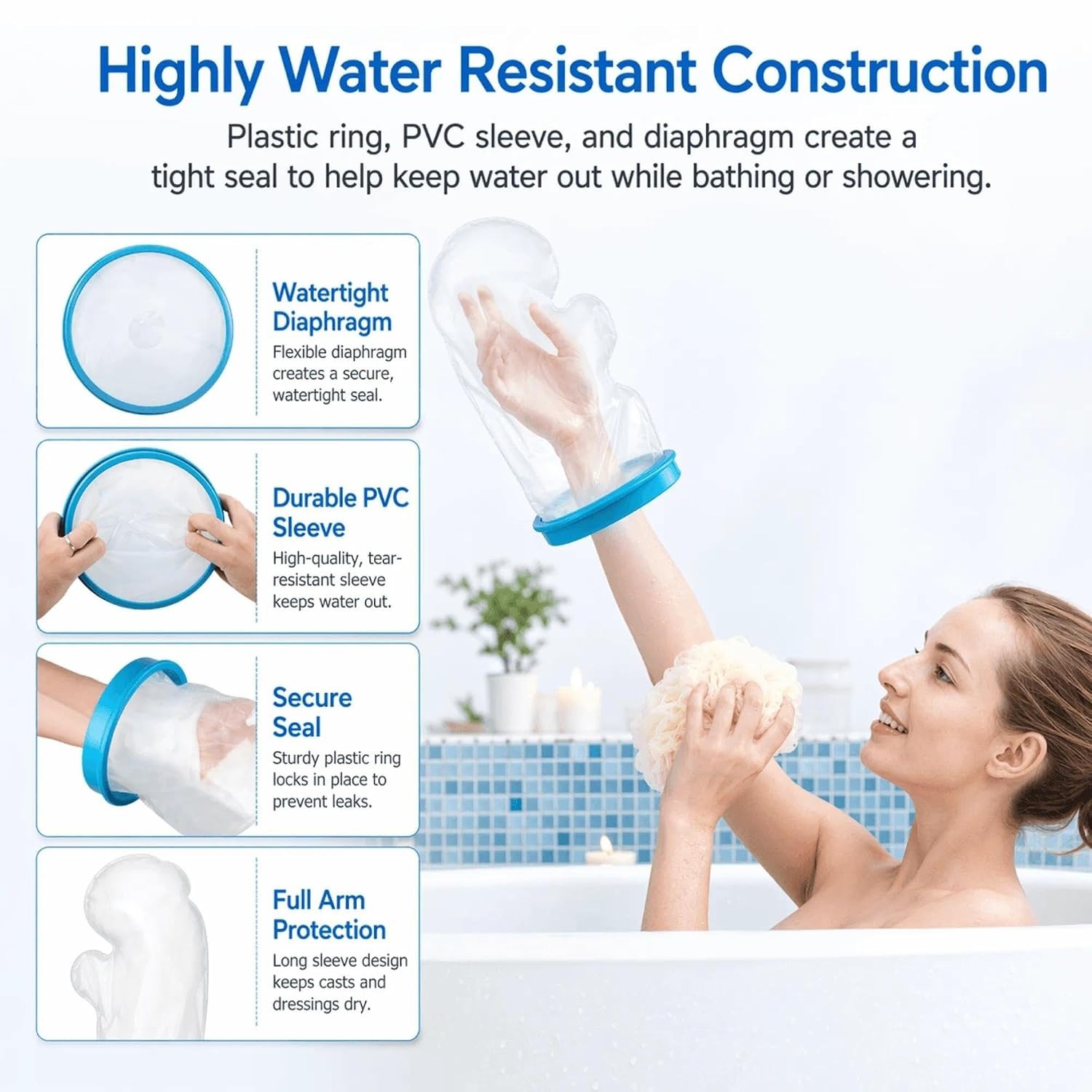 Adjustable Waterproof Shower Sleeve for Casts and Bandages – Adult Size