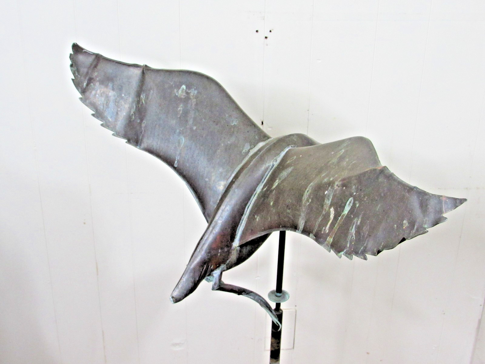 Vintage Full Size Copper Landing Flying Duck Weathervane Nice Patina
