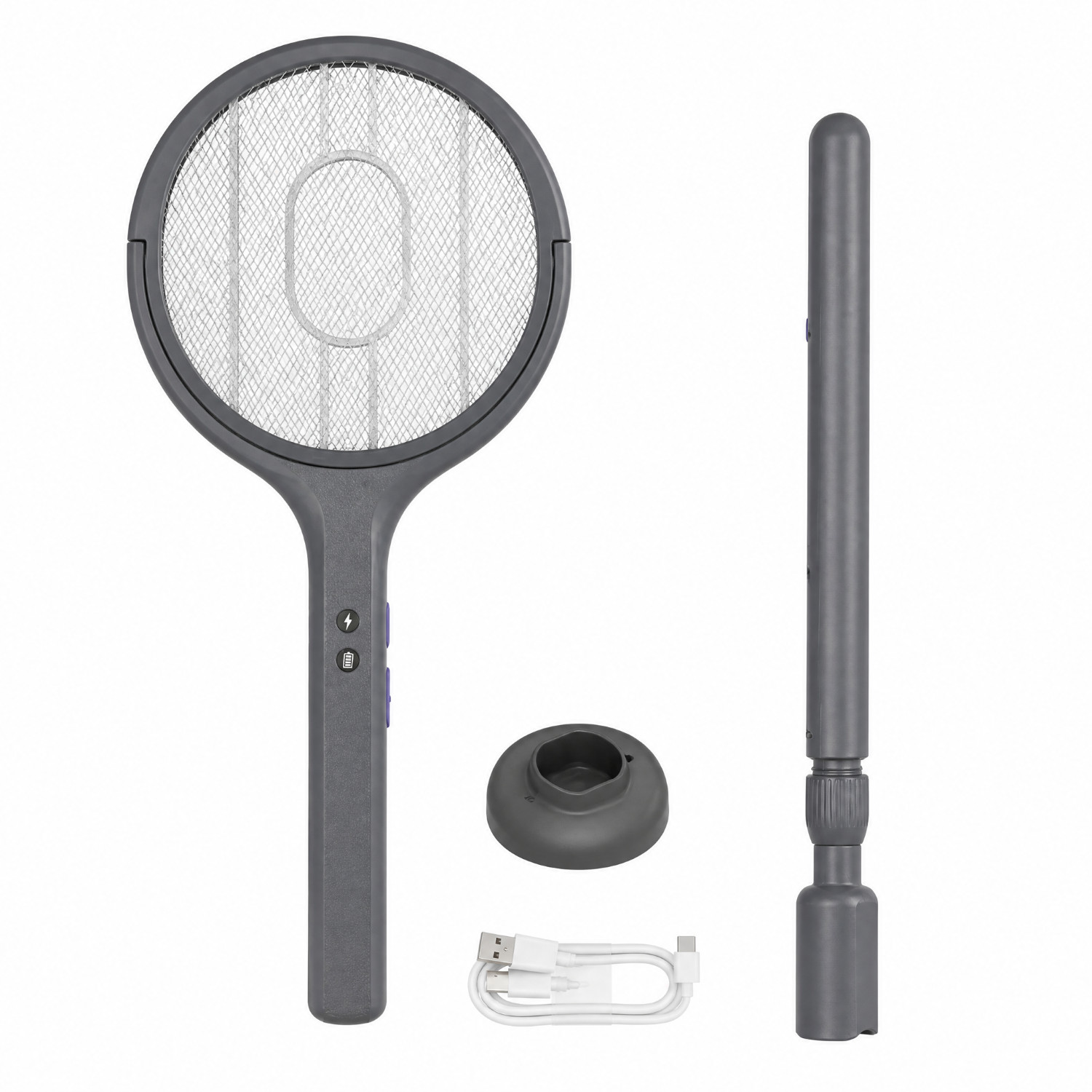 Electric Fly Swatter Bug Zapper 360° Rotating Rechargeable Telescopic Racket New