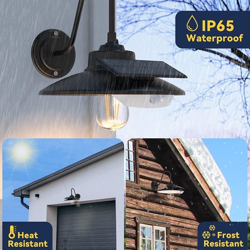 2 Pack Outdoor Solar Barn Light Motion Sensor Wall Light Waterproof Porch Light