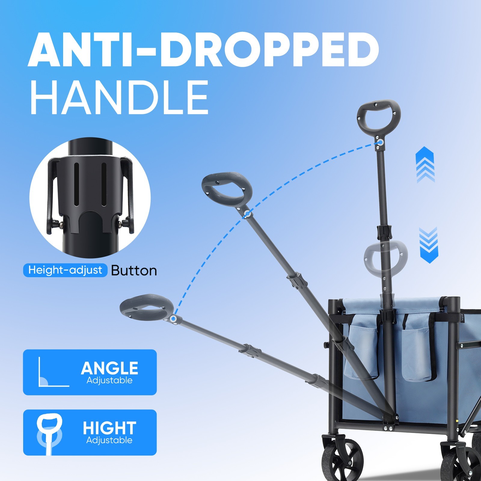 Sekey Wagon: 220LBS capacity, big wheels, foldable for shopping & camping. Blue.