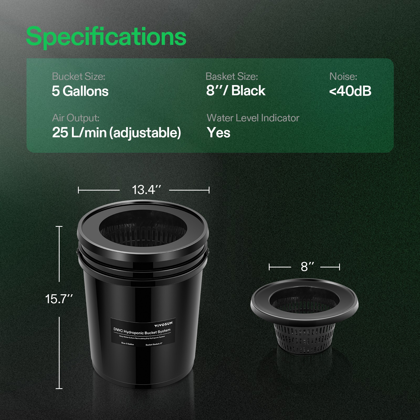 VIVOSUN 5 Gal DWC Hydroponics Grow Kits Deep Water Culture w/ 4 Buckets Air Pump