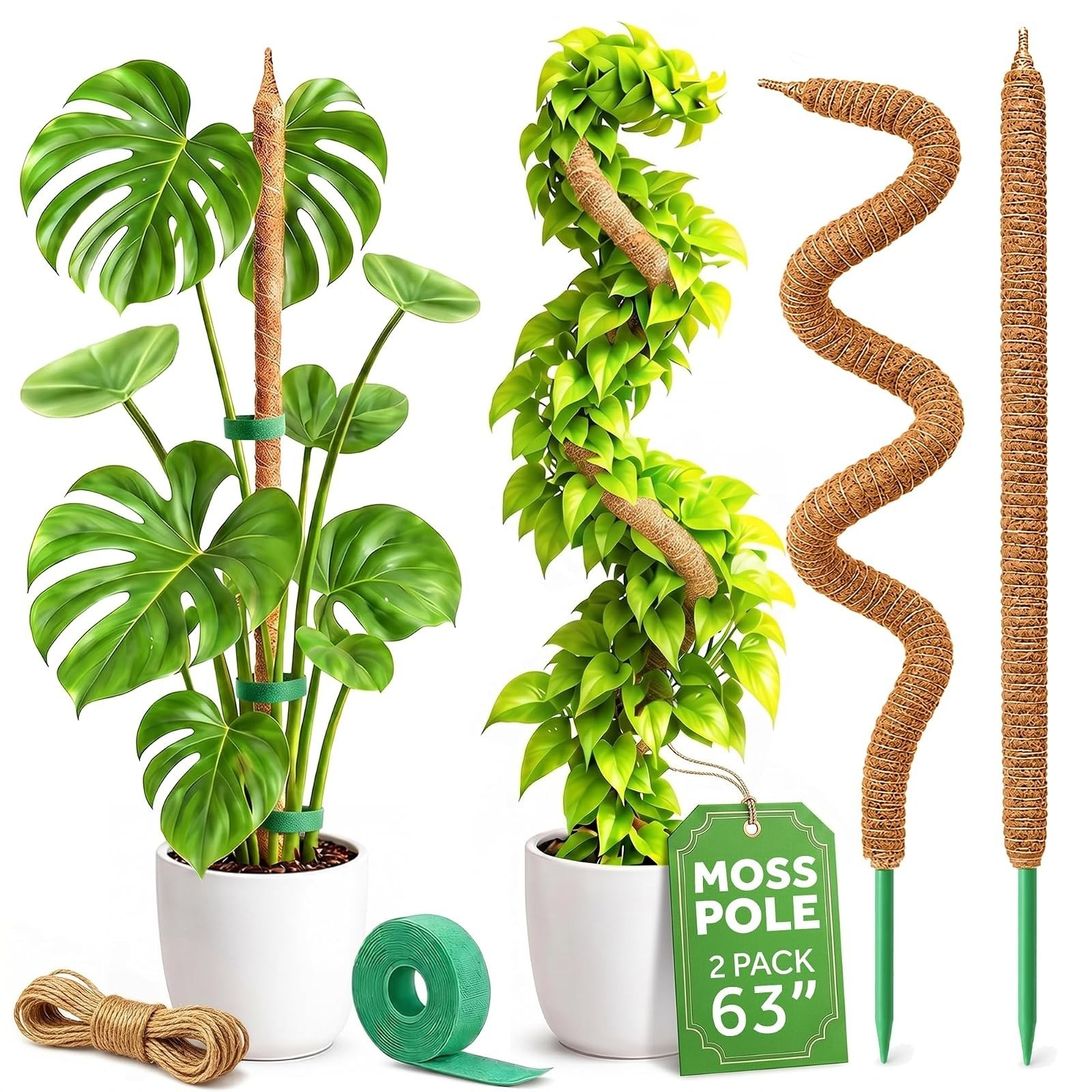 28″ Bendable Moss Pole Plant Support – 2 Pack for Climbing Plants