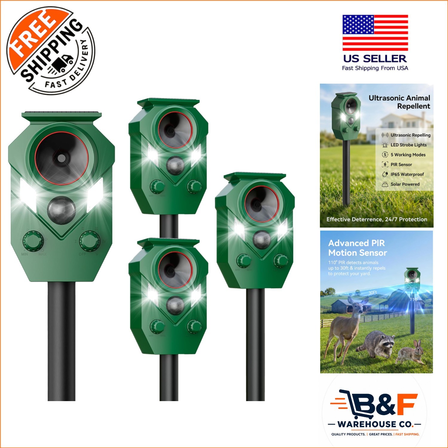 4 Pack Solar Animal Repellent with Motion Sensor – Effective Outdoor Deterrent