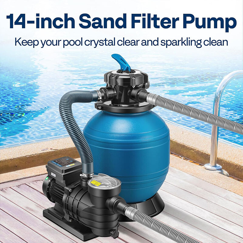 Sand Filter Above Ground w/ 1/2HP Pool Pump 2850GPH Flow 14″ 6-Way Valve & Timer