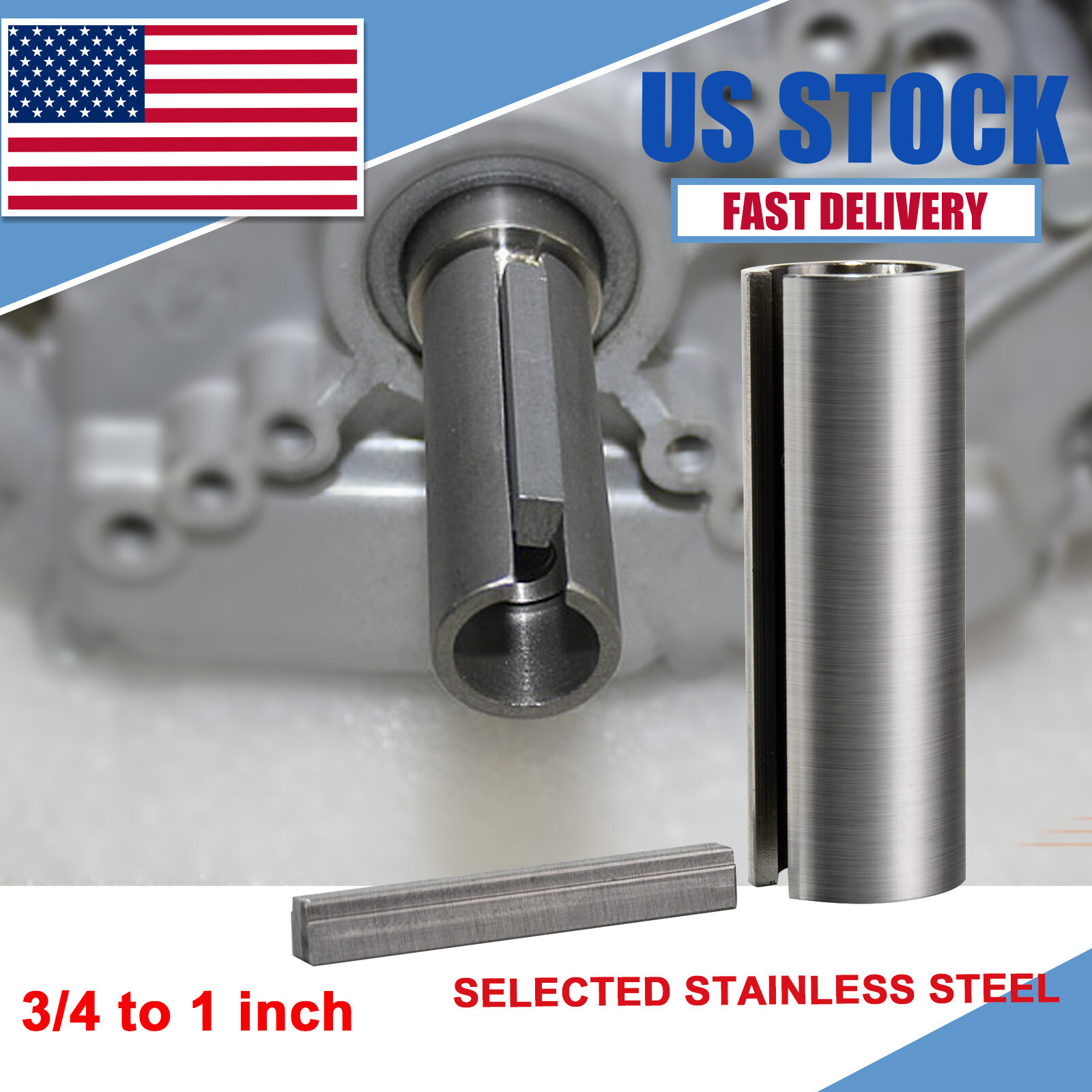 3/4 in to 1in w/Step Key Gas Engine Pulley Crank Shaft Sleeve Adapter Predator