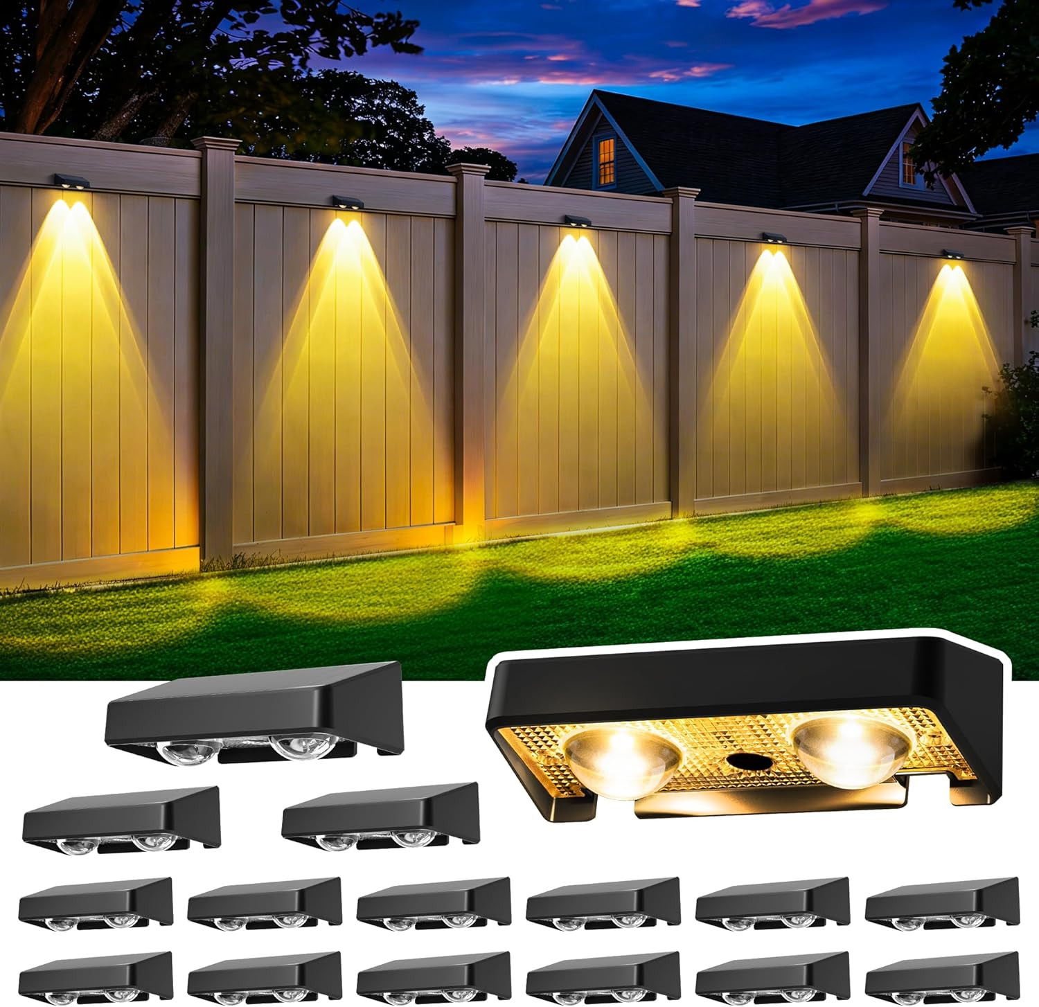 Solar Fence Lights Outdoor 16 Pack, 50 LM 11 Modes & 9 Colors Solar Lights with
