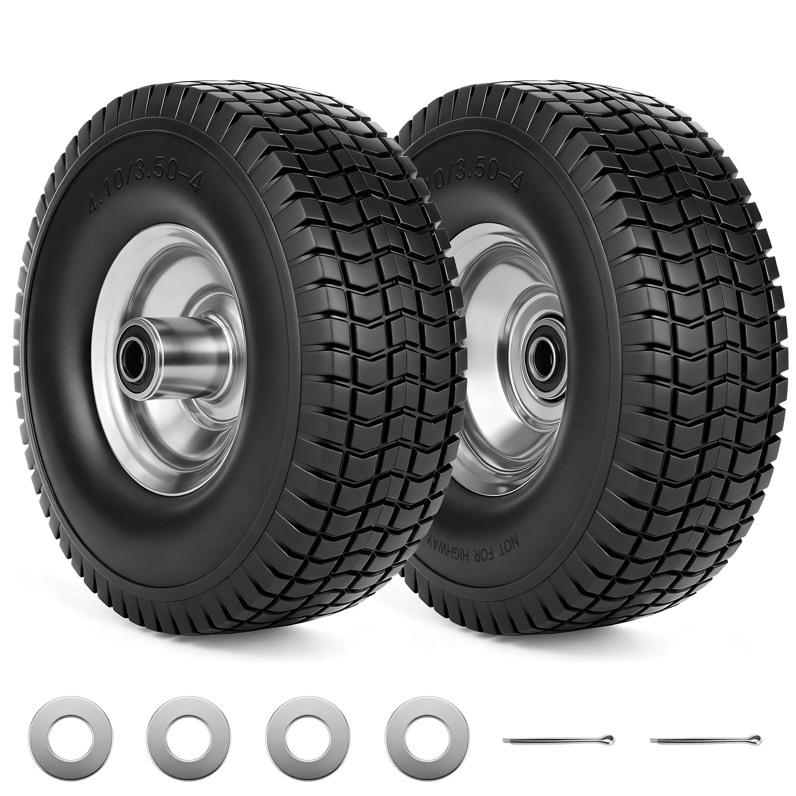 (2-Pack) RRQ 4.10/3.50-4 Flat Free Tire and Wheel, 10″ Heavy Duty Solid Tire …